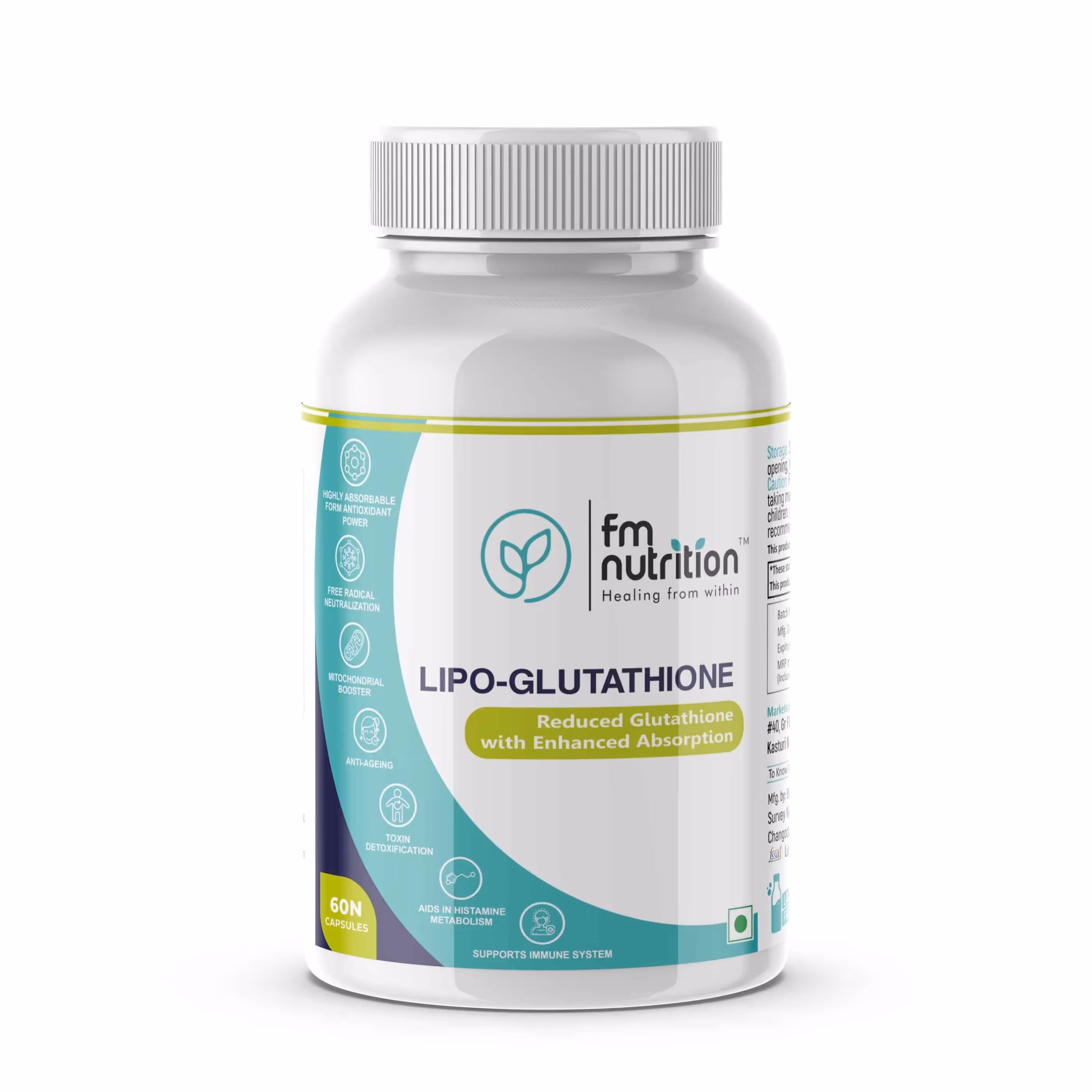 A box of FM Nutrition Lipo-Glutathione capsules.