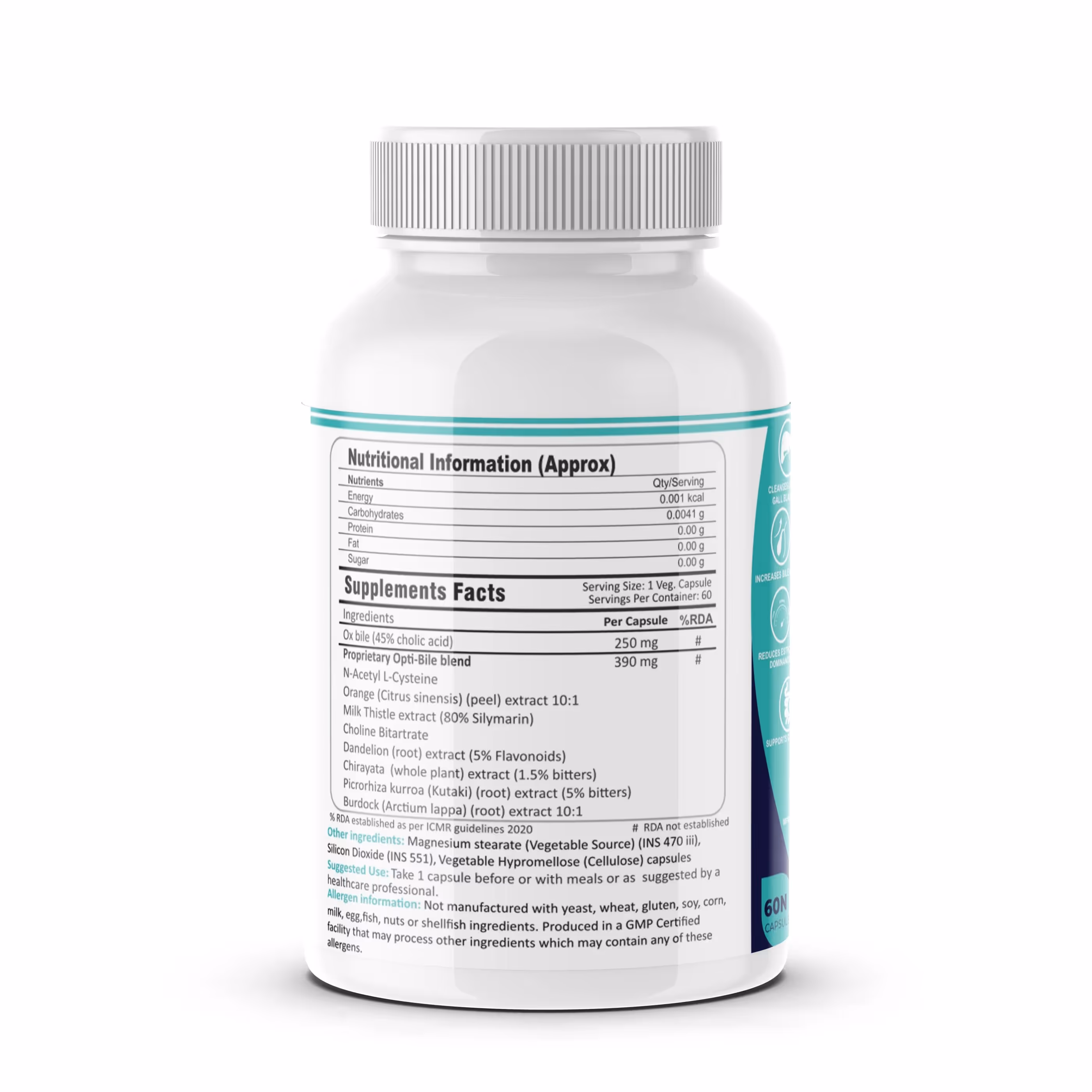 A back cover of Opti-Fibre Powder box enlisting its ingredients.