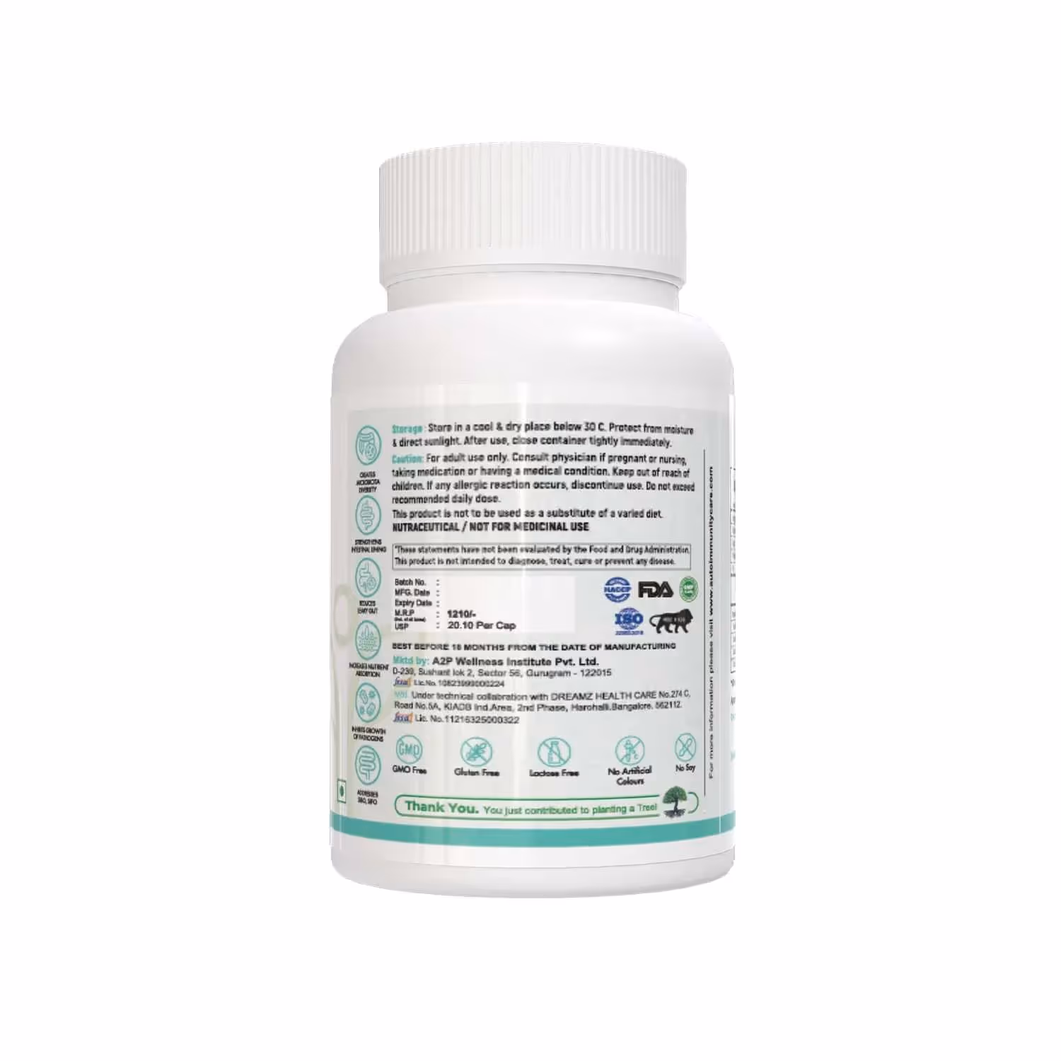 The back cover of Spore Probiotic Care box featuring its ingredients.