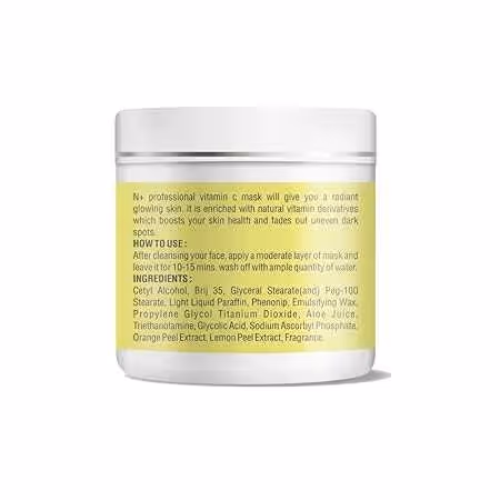 The back cover of N+ Professional Vitamin C Face Mask featuring its ingredients.