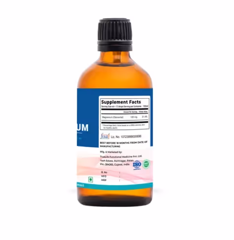 The back cover of VitaOne Liquid Angstrom Magnesium bottle enlisting its ingredients.