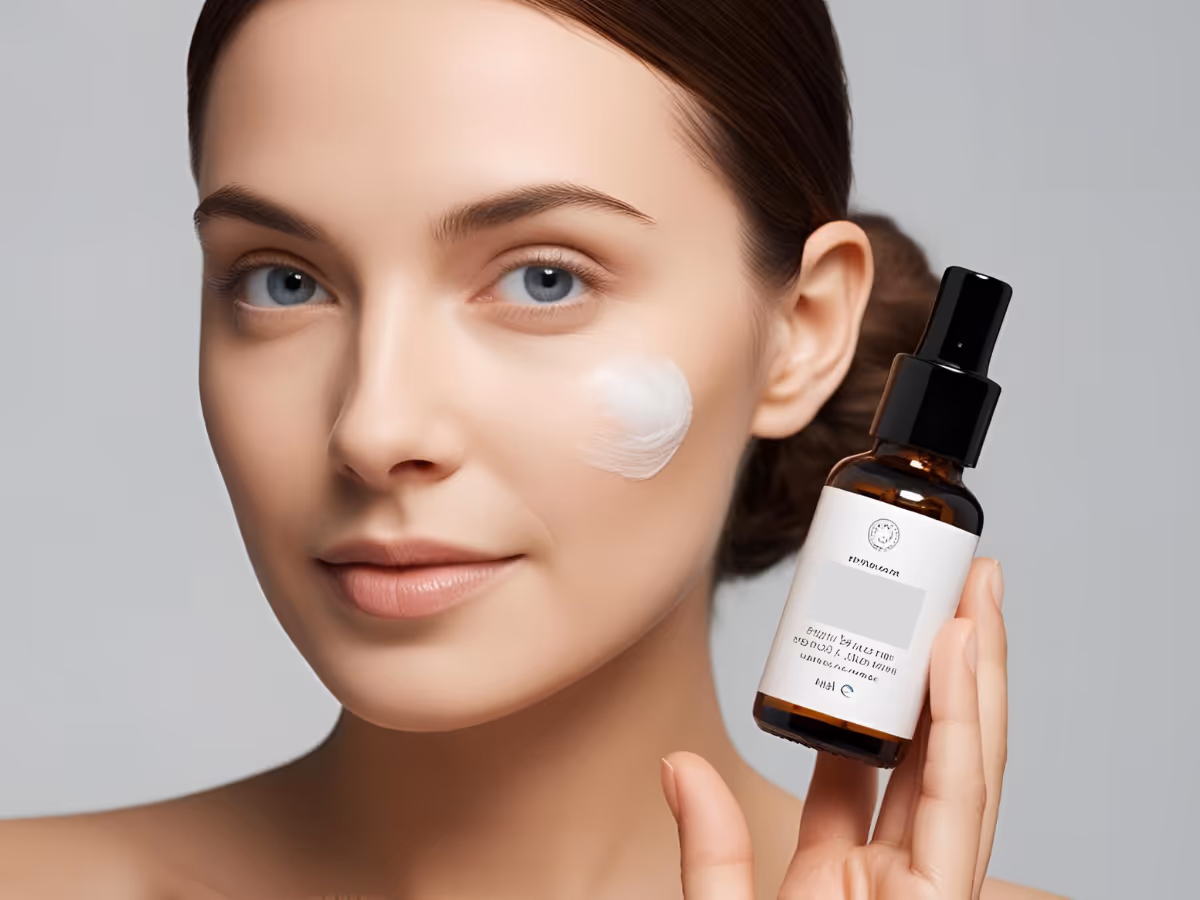 a women holding face serum