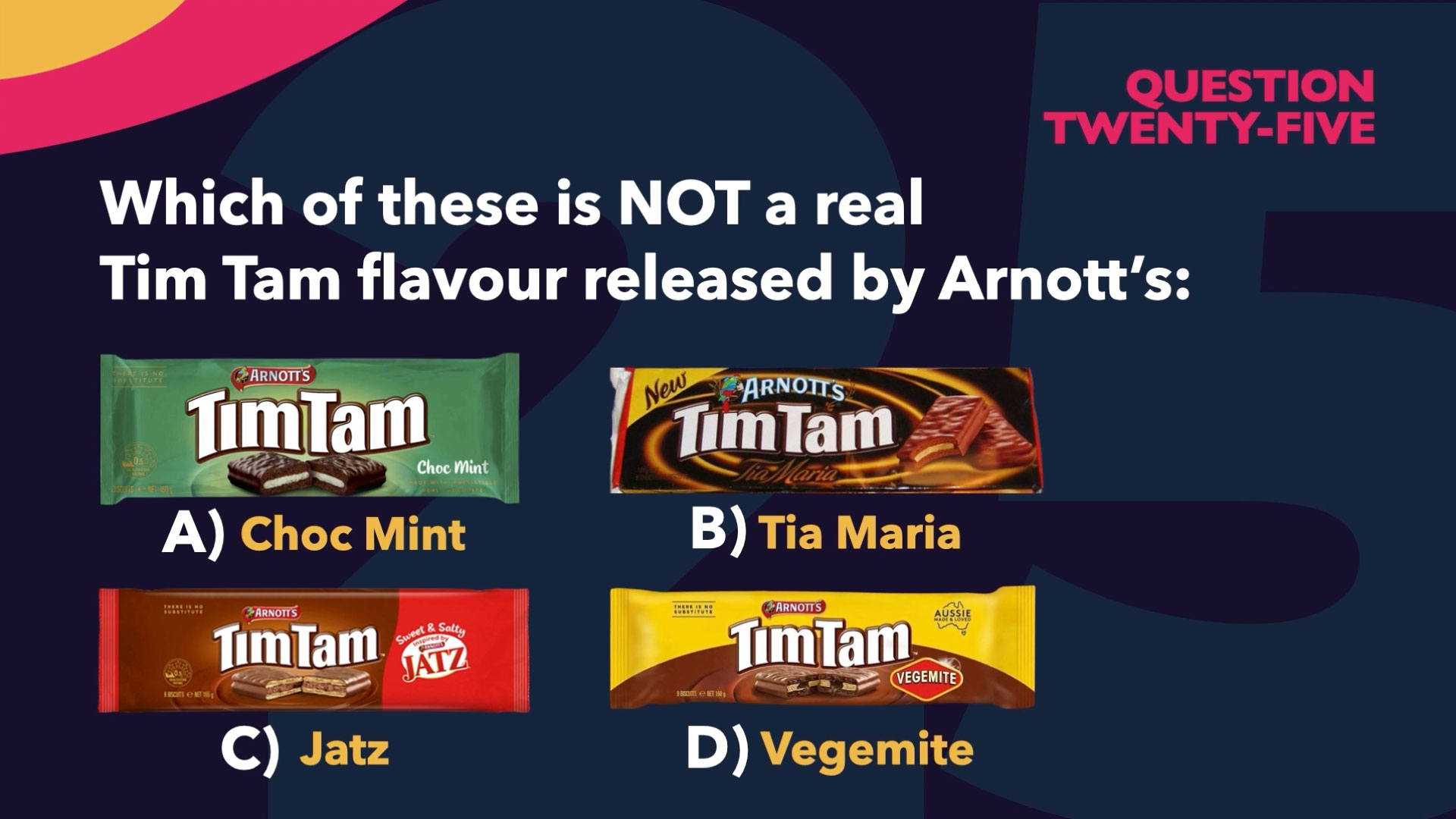 A photo of a trivia question about Tim Tam flavours