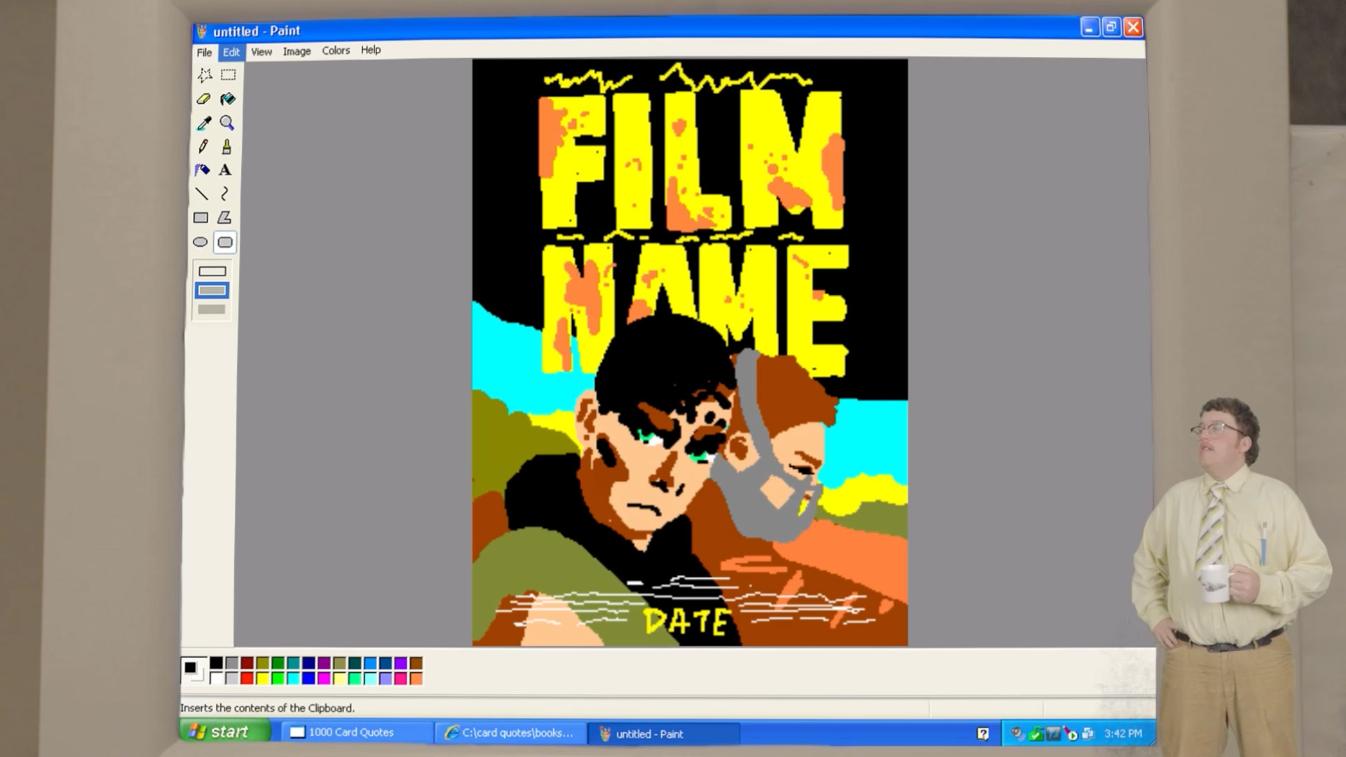 A trivia question involving a messily redrawn version of the movie poster for Mad Max Fury Road