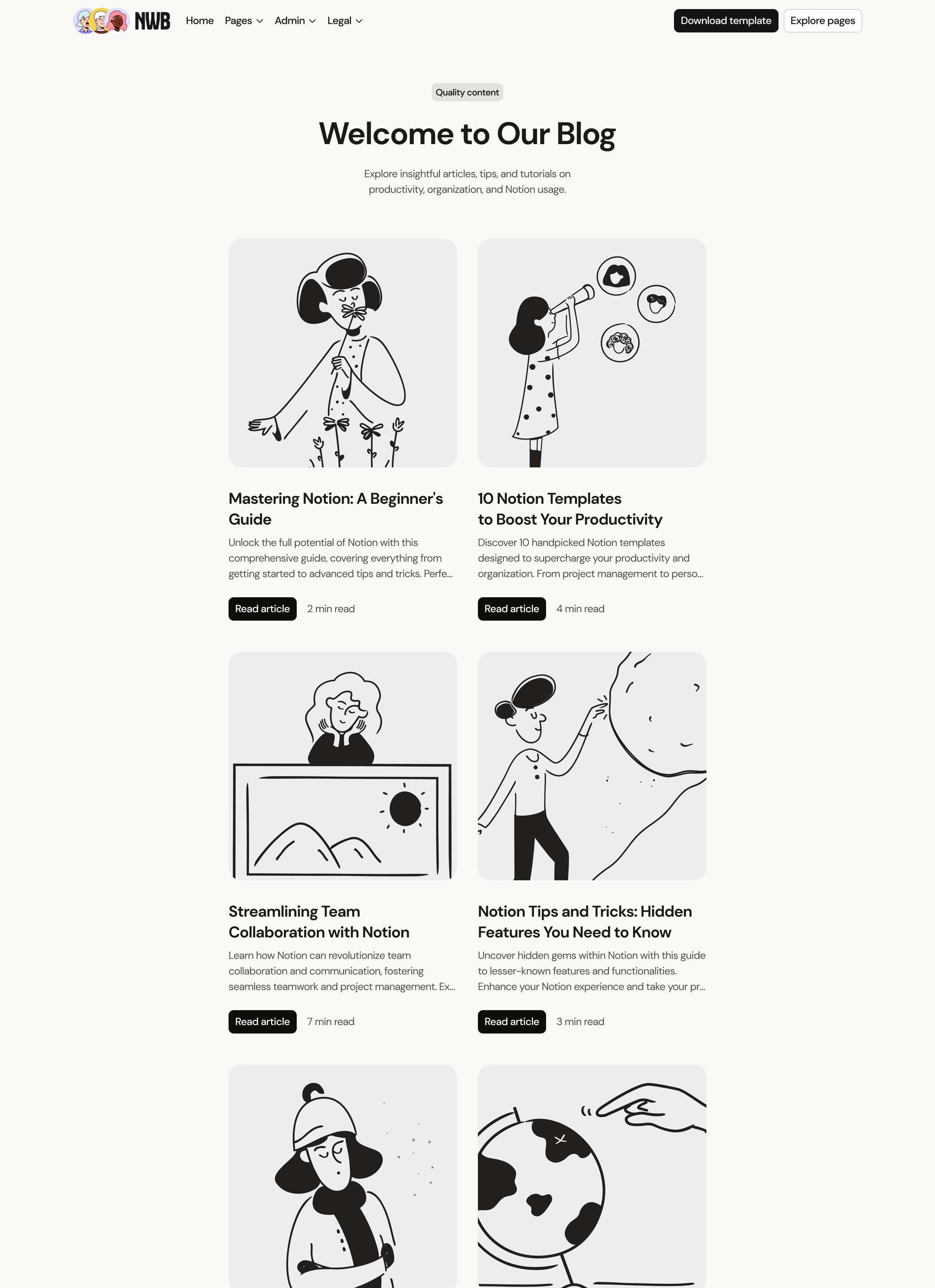A screenshot of the blog page