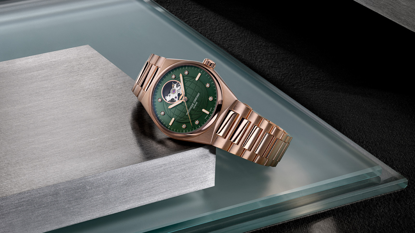 The New Frederique Constant Highlife Ladies Automatic Heart Beat Watch Is a Symphony in Green and Rose Gold