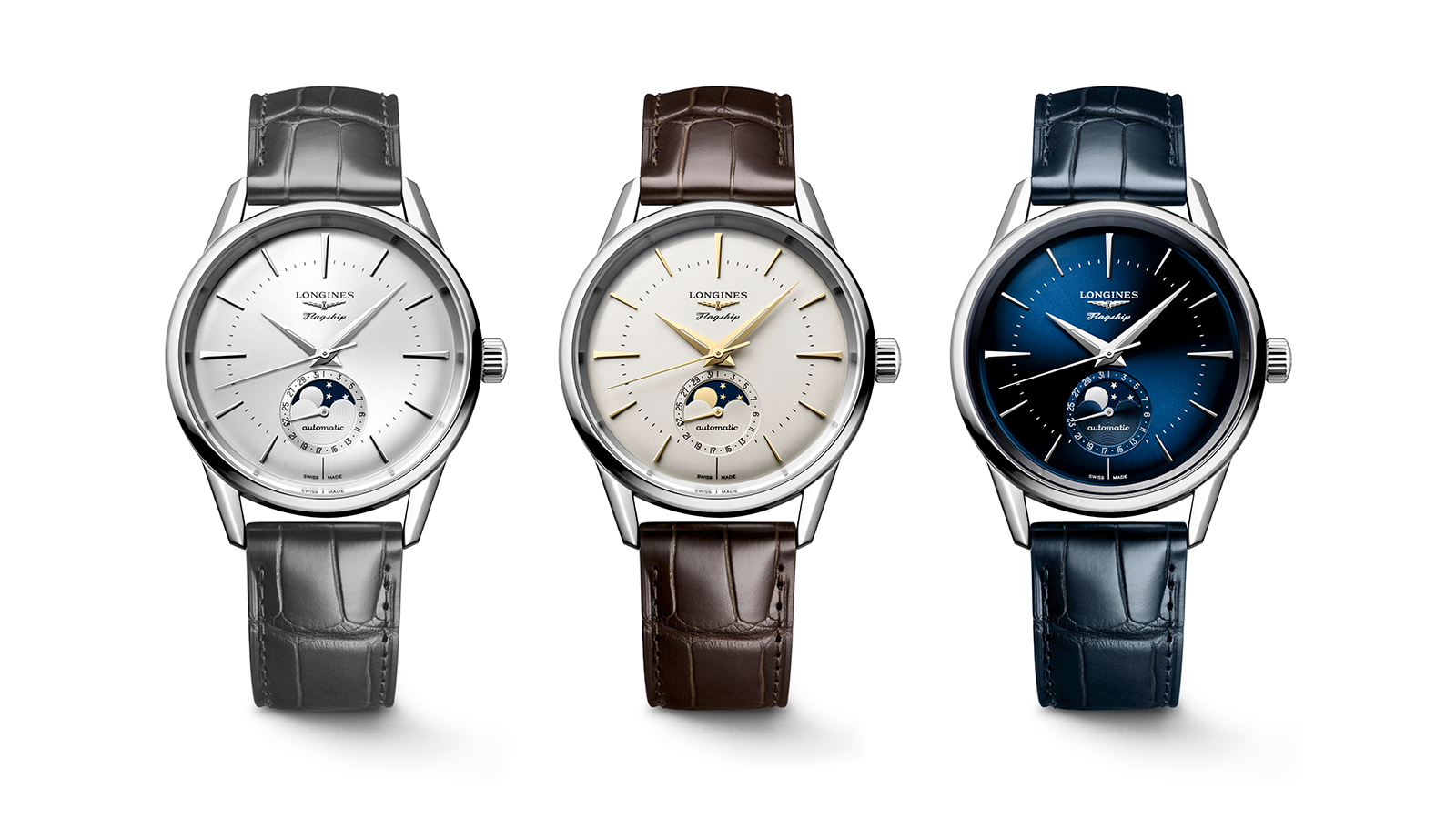 The Three New Flagship Heritage Moonphase Watches from Longines Embody Timeless Elegance