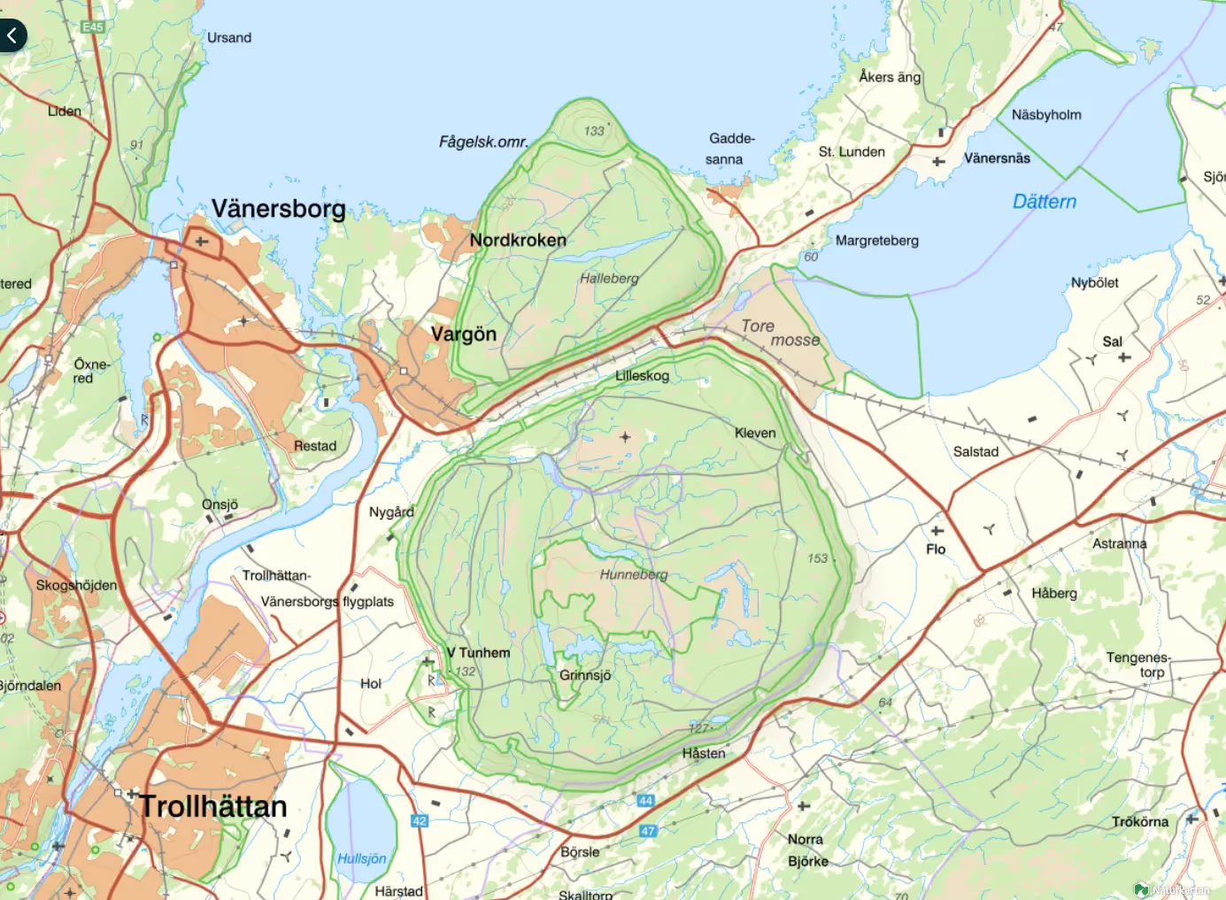 map over halle och hunneberg
