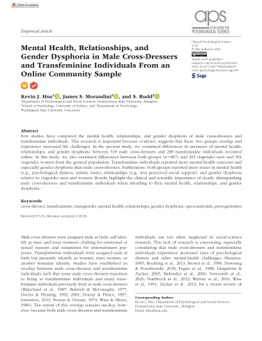 First page of the Clinical Psychological Science paper on male cross-dressers and transfeminine individuals