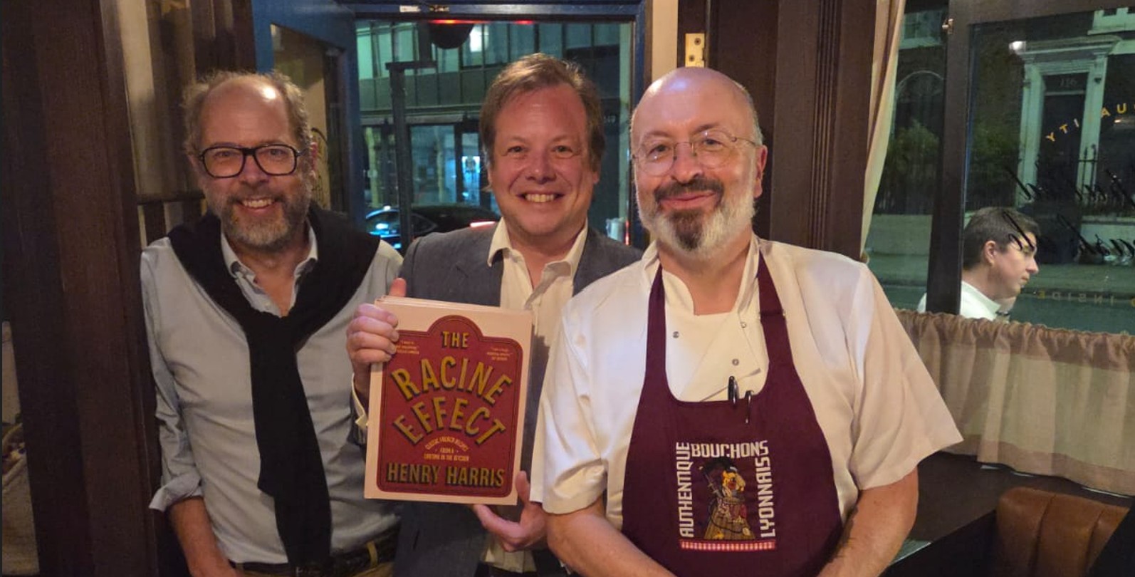 Charlie McVeigh and Jamie Allsopp with chef Henry Harris at The Blue Stoops