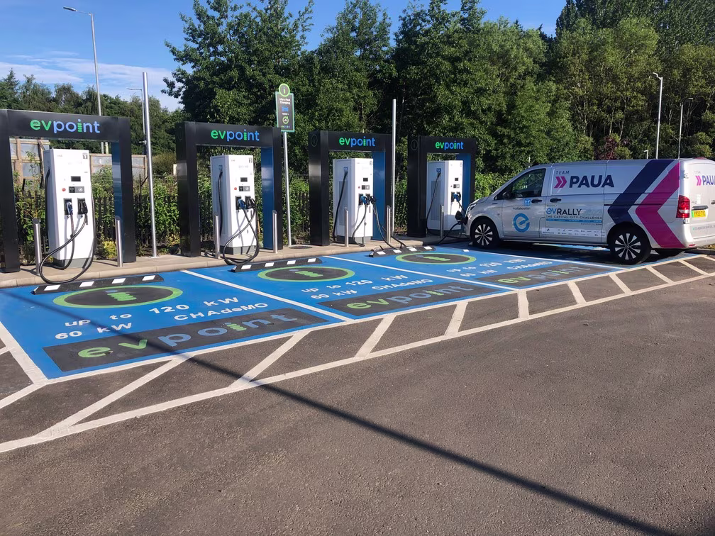 A Paua Van charging at an EV Point charge location