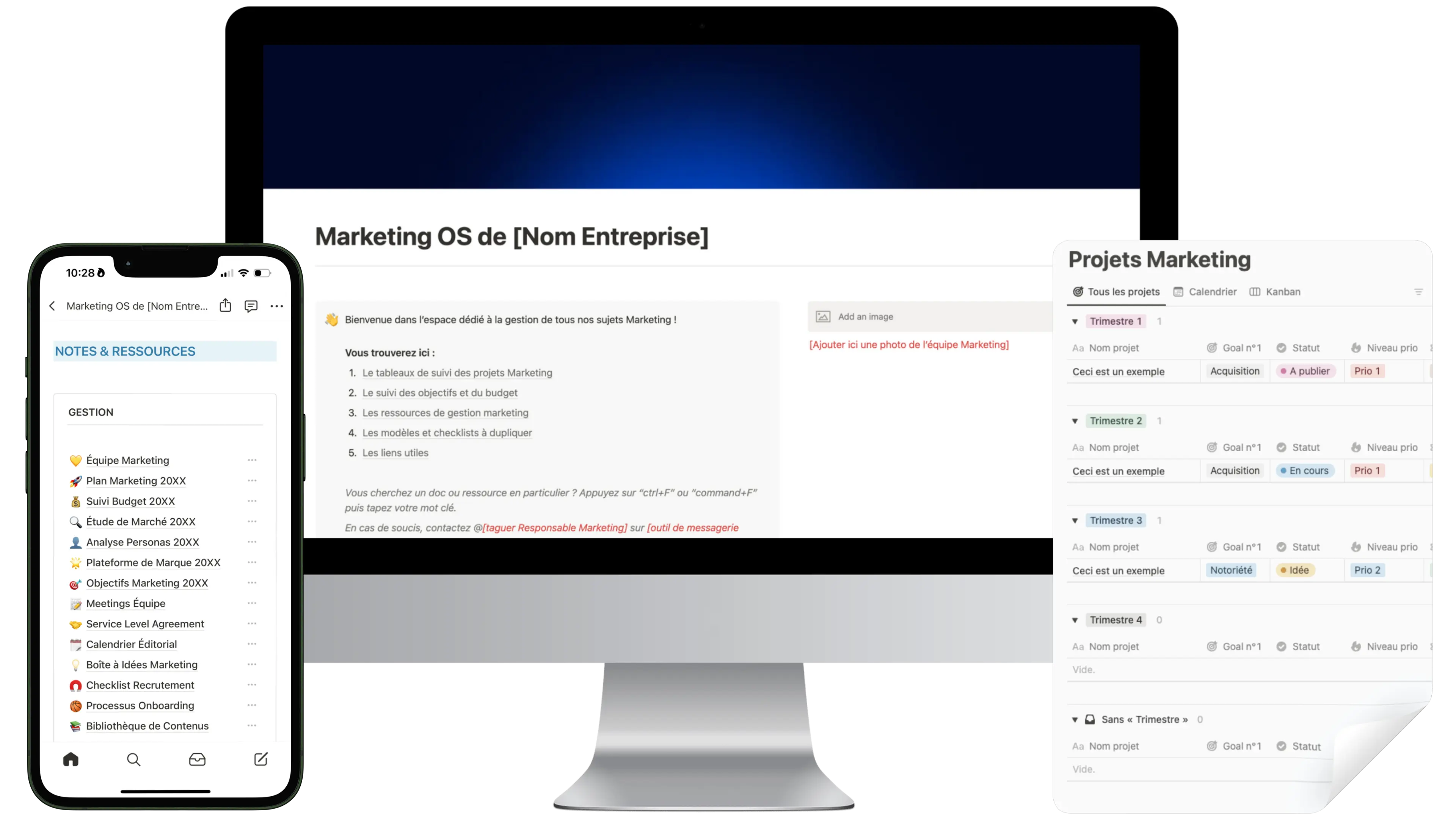 Photo de couverture de la page qui présente différentes pages de Marketing OS