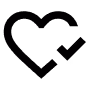 A black heart-shaped icon with a checkmark