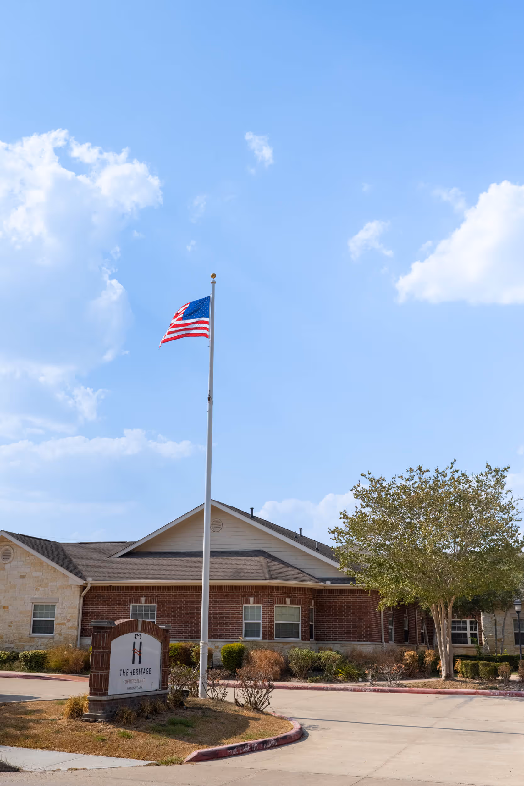 Entrance of the facility with the American flag