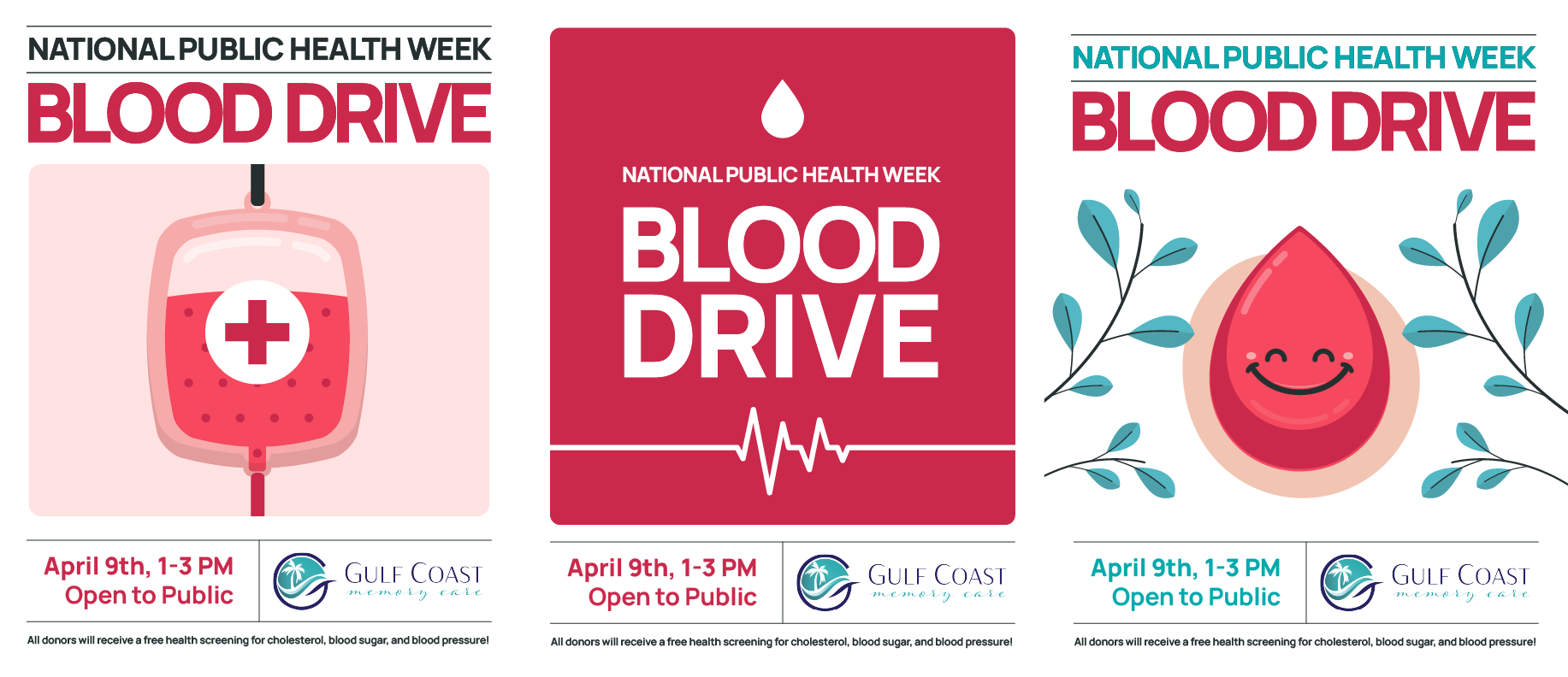 Blood drive promotional posters with "Marketing Event Promo Request" text overlay