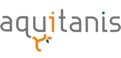 Logo d'Aquitanis avec un style typographique gris et un élément graphique orange et vert intégré à la lettre i.