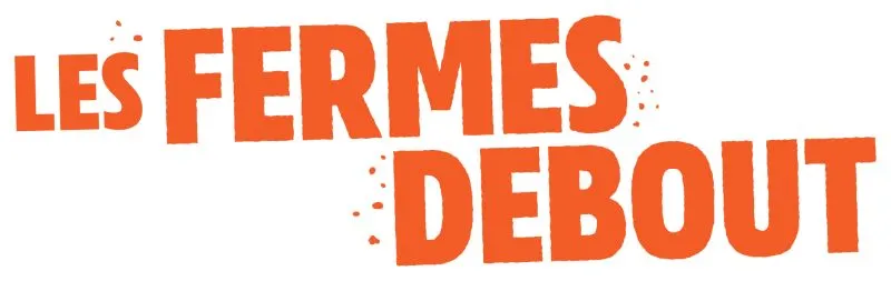 Texte orange en lettres majuscules disant « Les Fermes Debout » sur fond blanc.