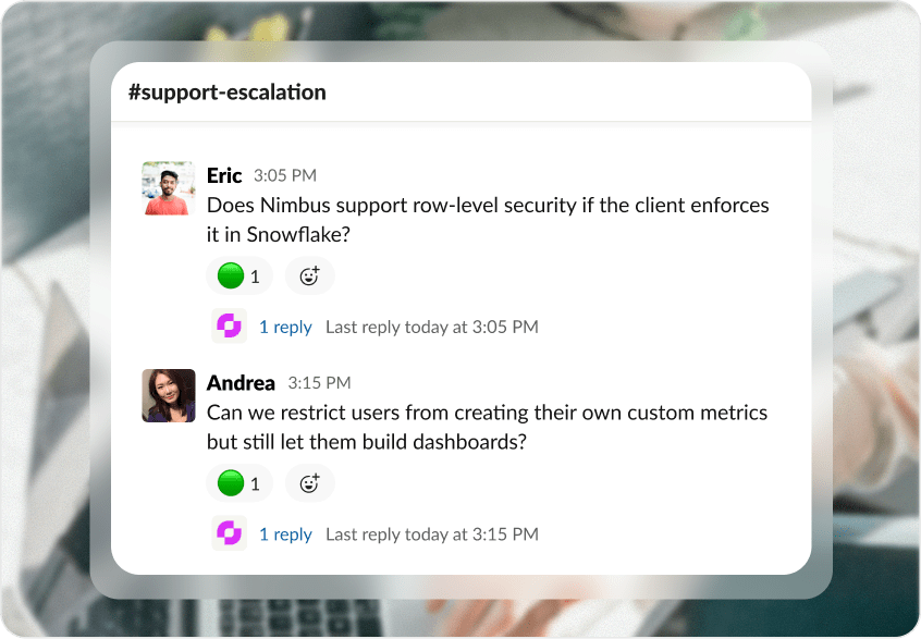 Mash automatically answering questions in a internal escalation channel.