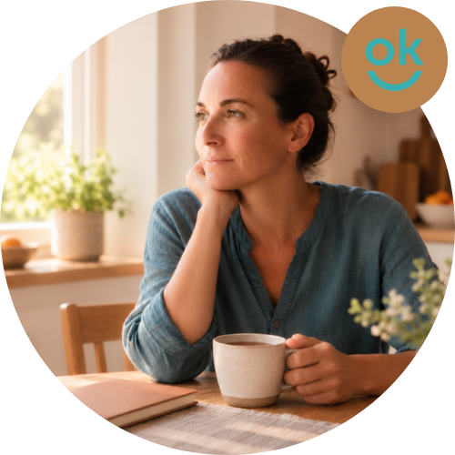 Woman sitting at her kitchen table, considering treatment options for depression