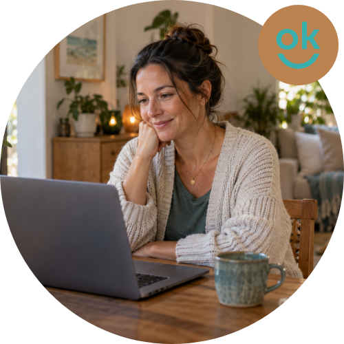 Person attending a telehealth psychology appointment from home on a laptop