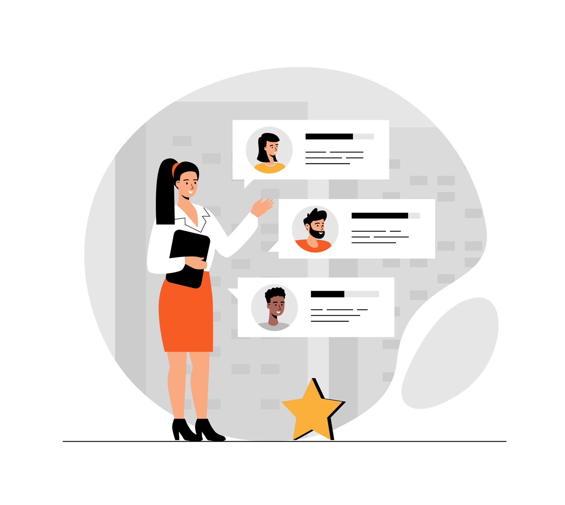 Recruiter reviewing candidate profiles with a standout star rating, symbolizing expert recruitment.