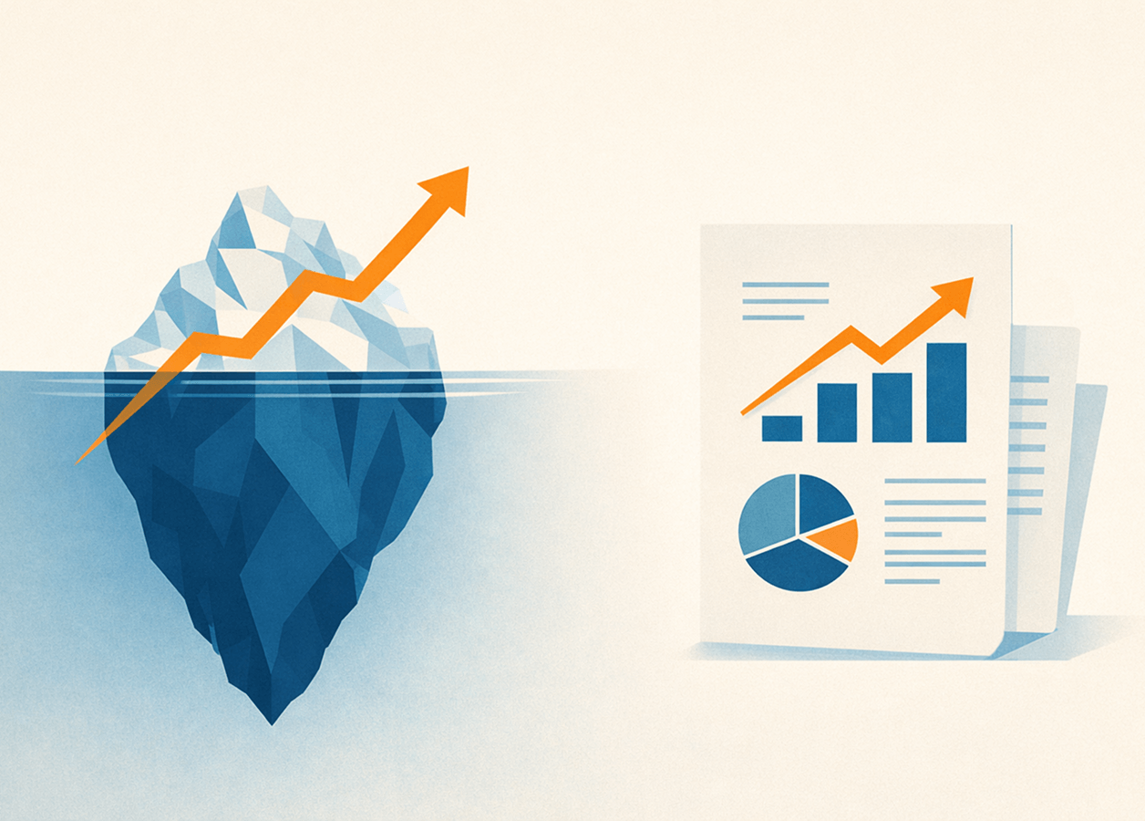 Illustration of a hand supporting a flowchart with Strategy and Execution leading to Analysis, which branches to Scores, Rankings, and Insights.