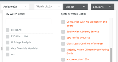 Screenshot of Viewpoint showing sample Watch Lists