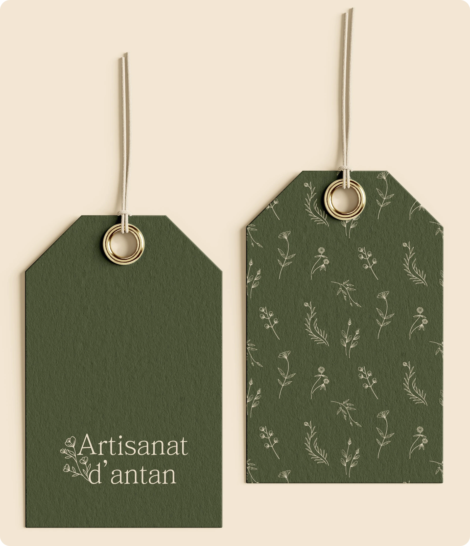 Etiquette Artisanat d'antan Kaki et son patern floral