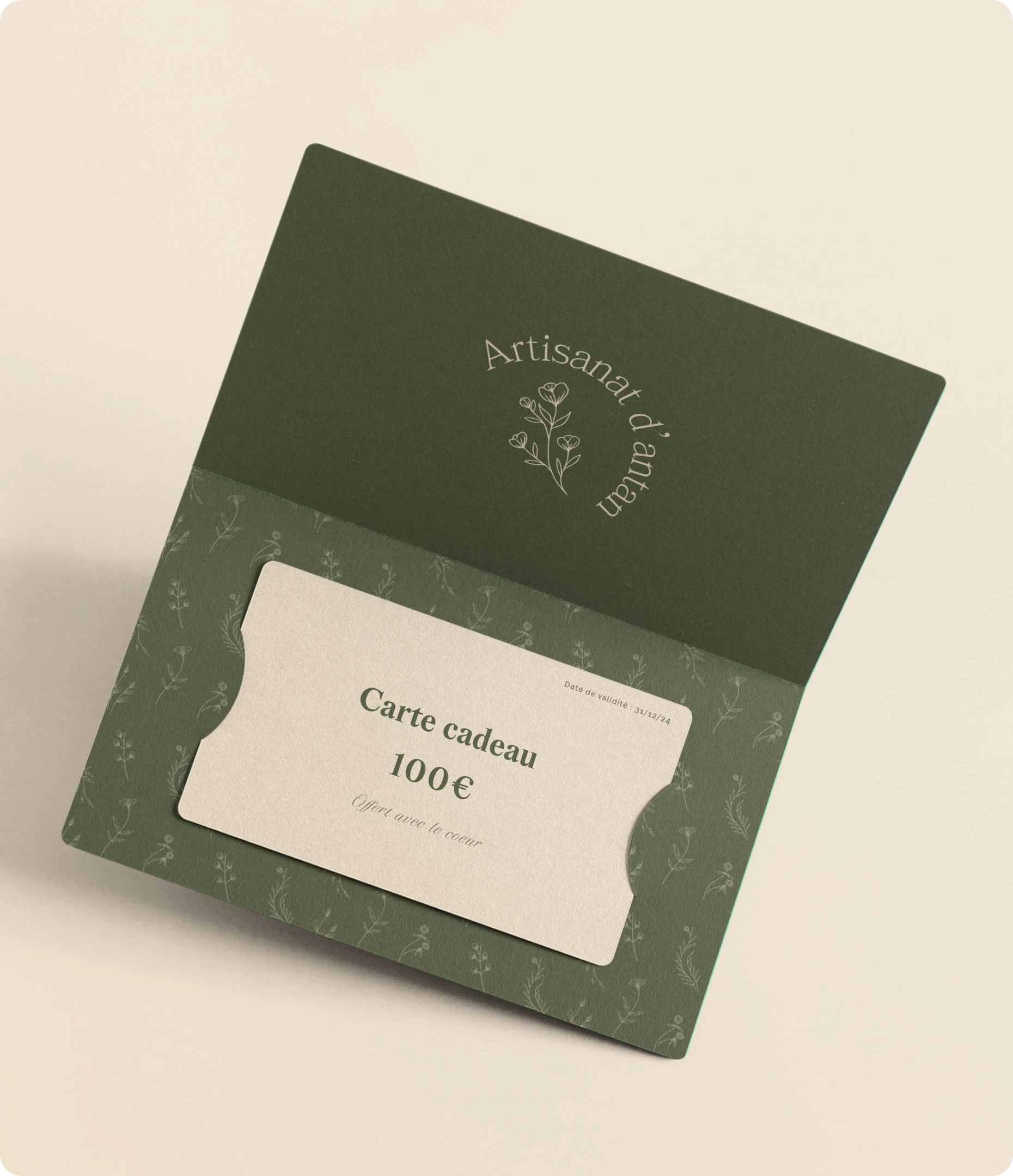 Carte cadeau artisanat d'antan de couleur kaki et beige