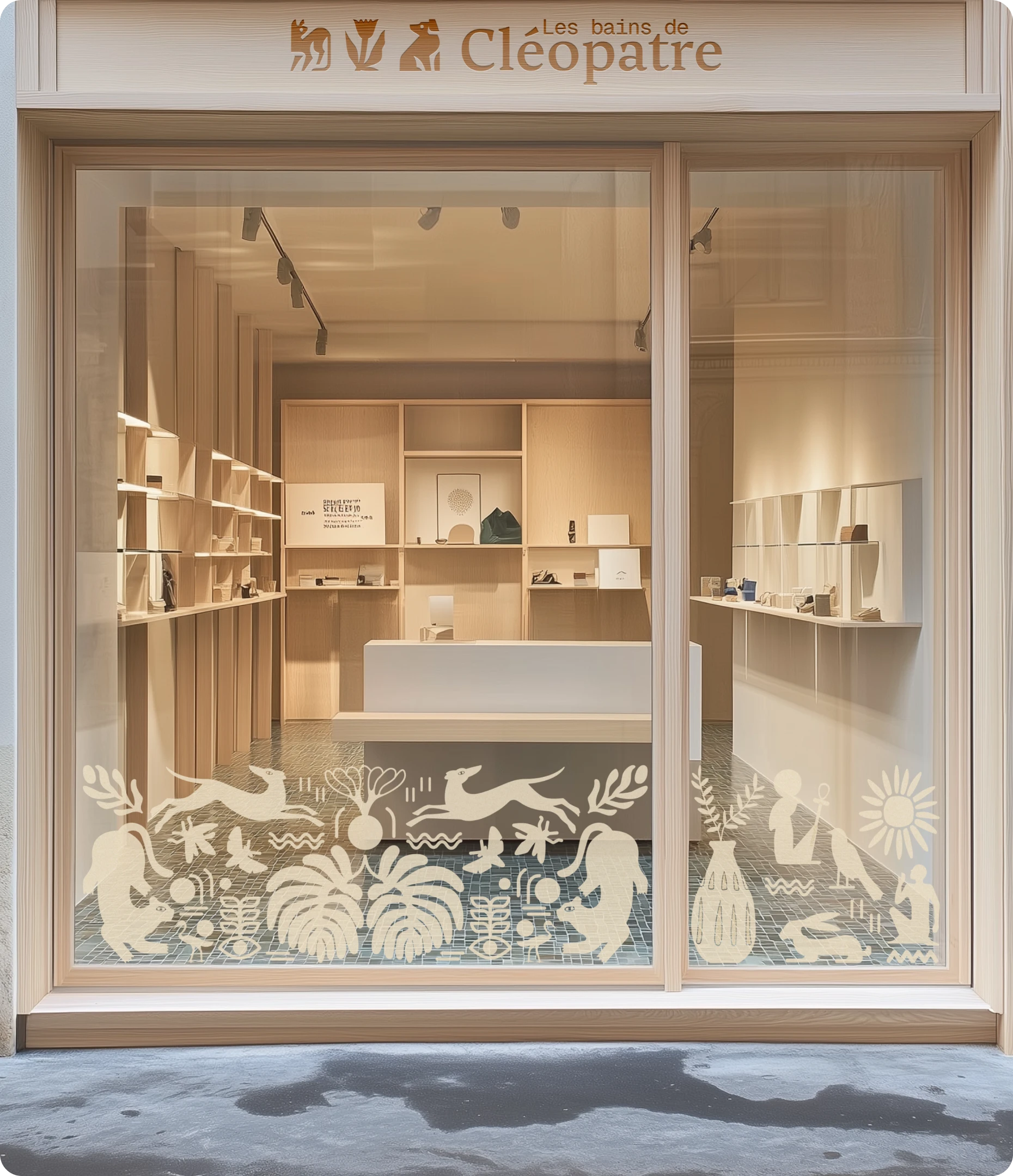 Vitrine du salon de toilettage des bains de cléopatre