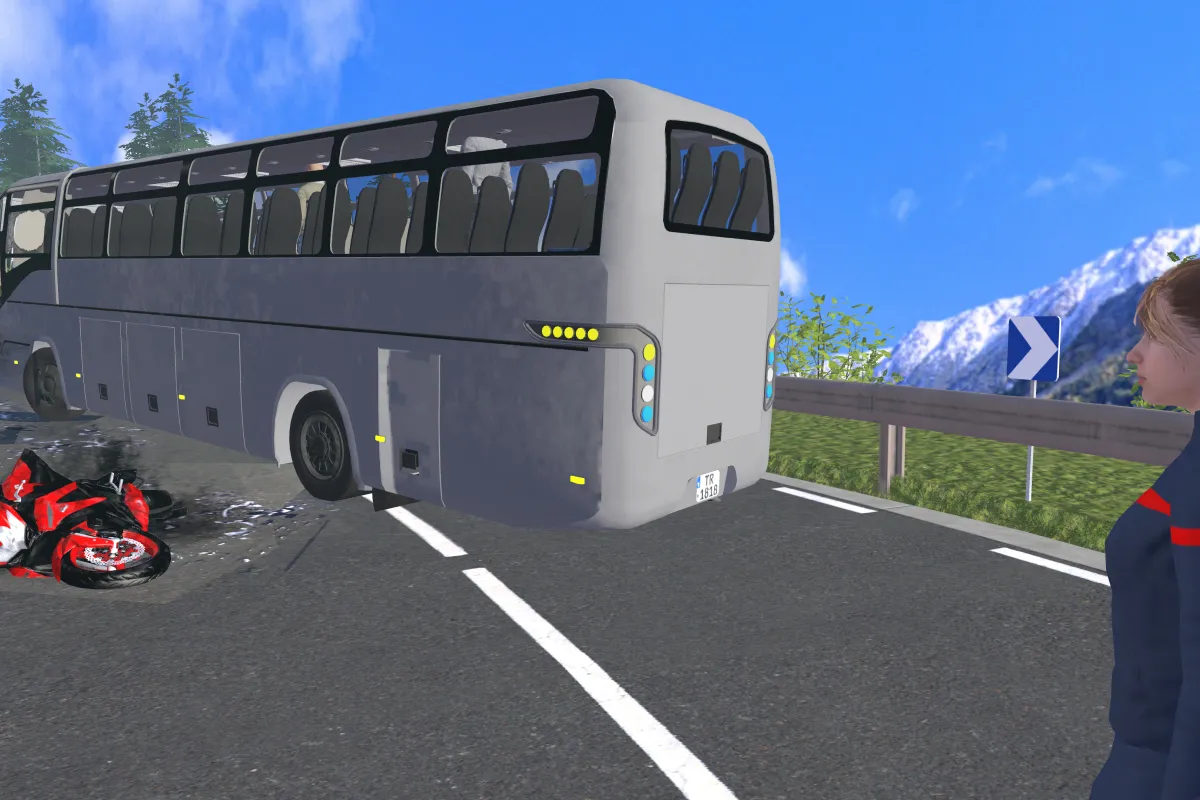 un car et une moto accidentées en réalité virtuelle par Thibault Jaouen