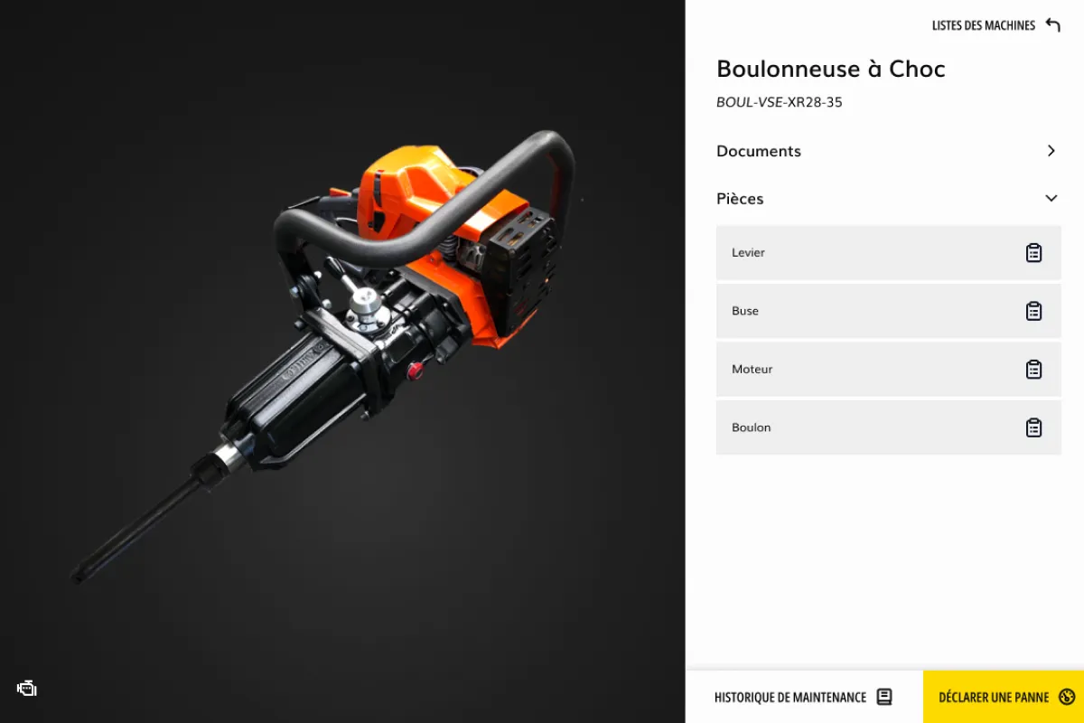Interface ipad de l'application Colas maintenance