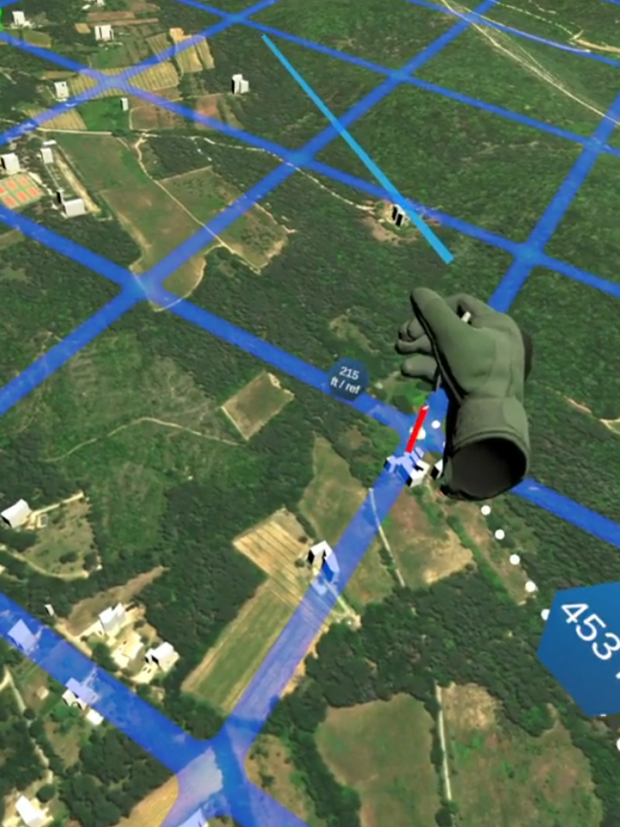 Couverture du projet de formation VR planning de vol, une main en Vr positionne un POI sur une carte 