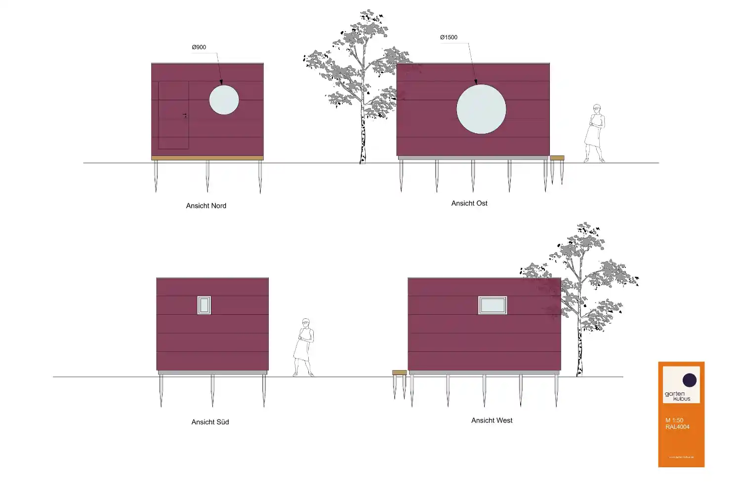 Schematische Zeichnung eines Wohn Kubus, der als Tiny House genutzt wird.