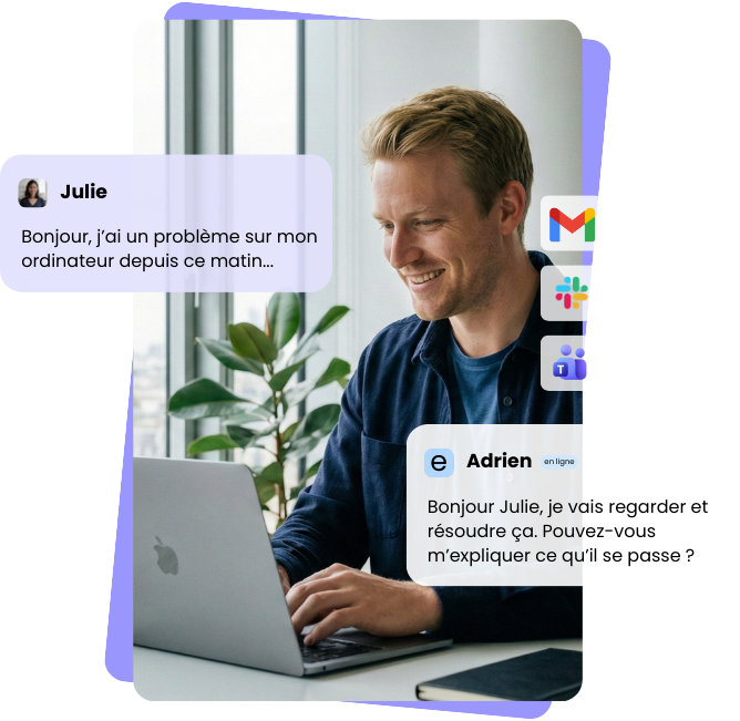 Homme qui fait de l'ingogérance mac support informatique