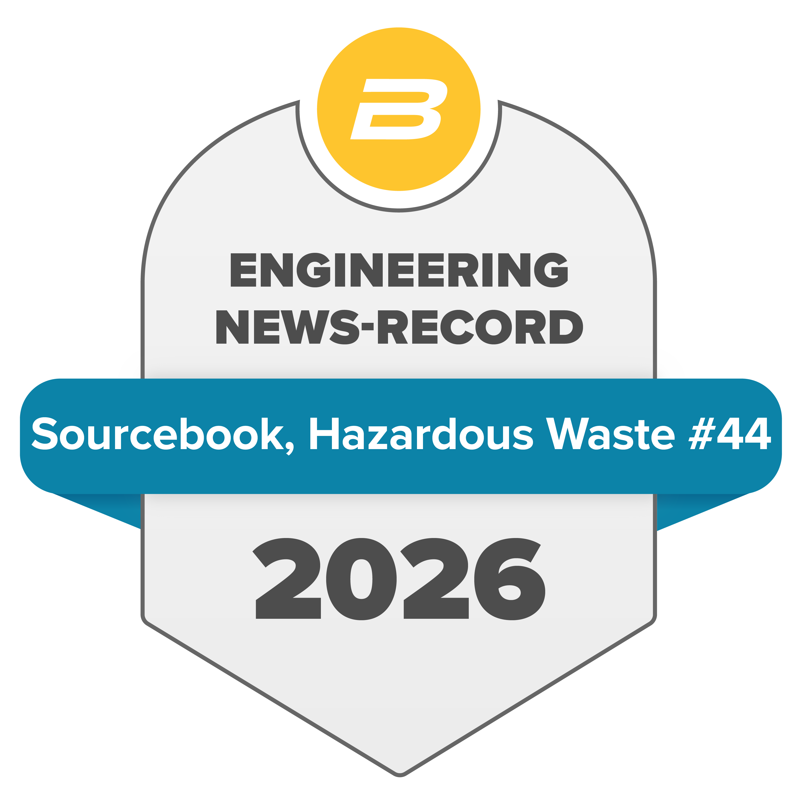 Engineering News-Record 2026 Sourcebook Hazardous Waste award seal, ranked #44