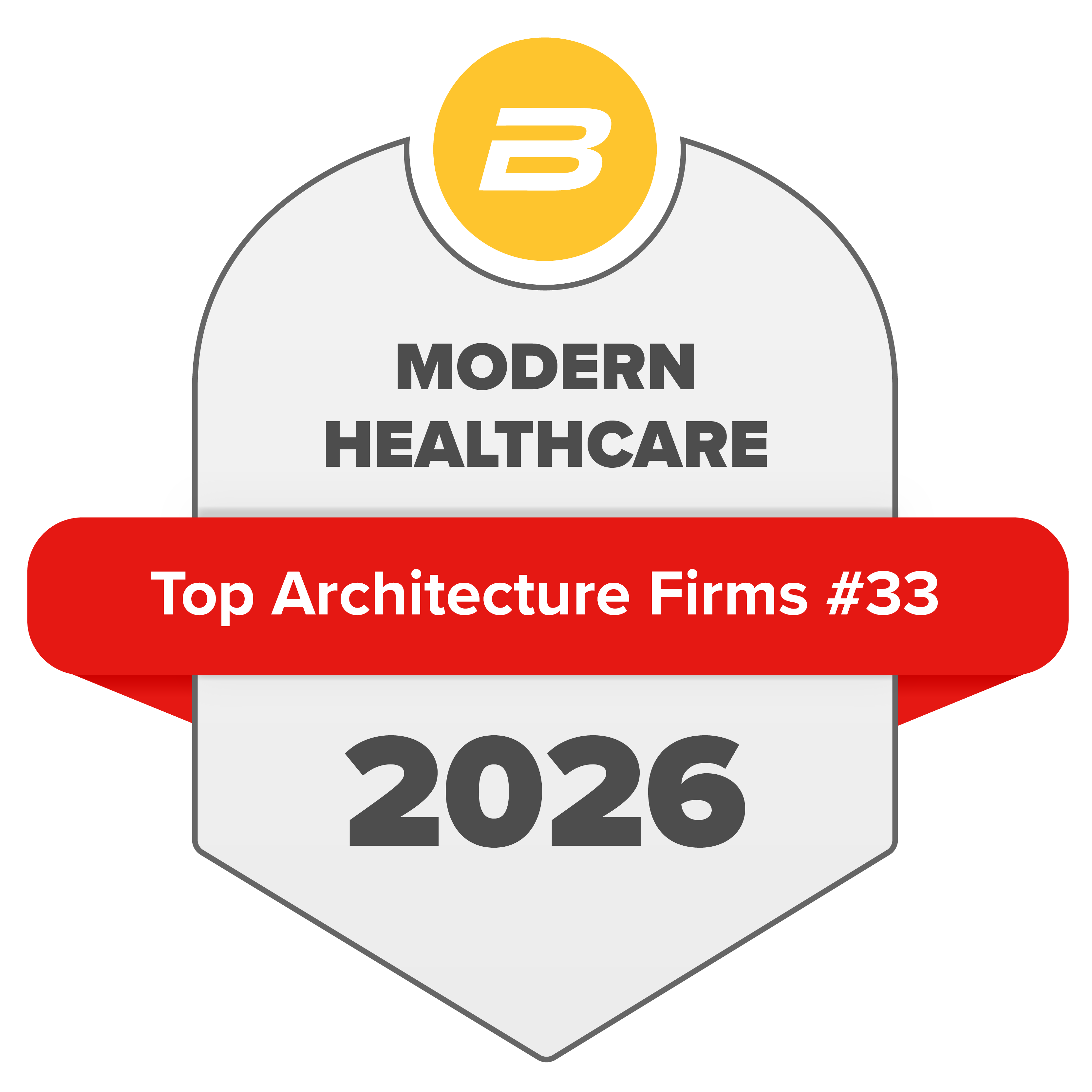 Modern Healthcare 2026 Top Healthcare Design Firms award seal, ranked #33