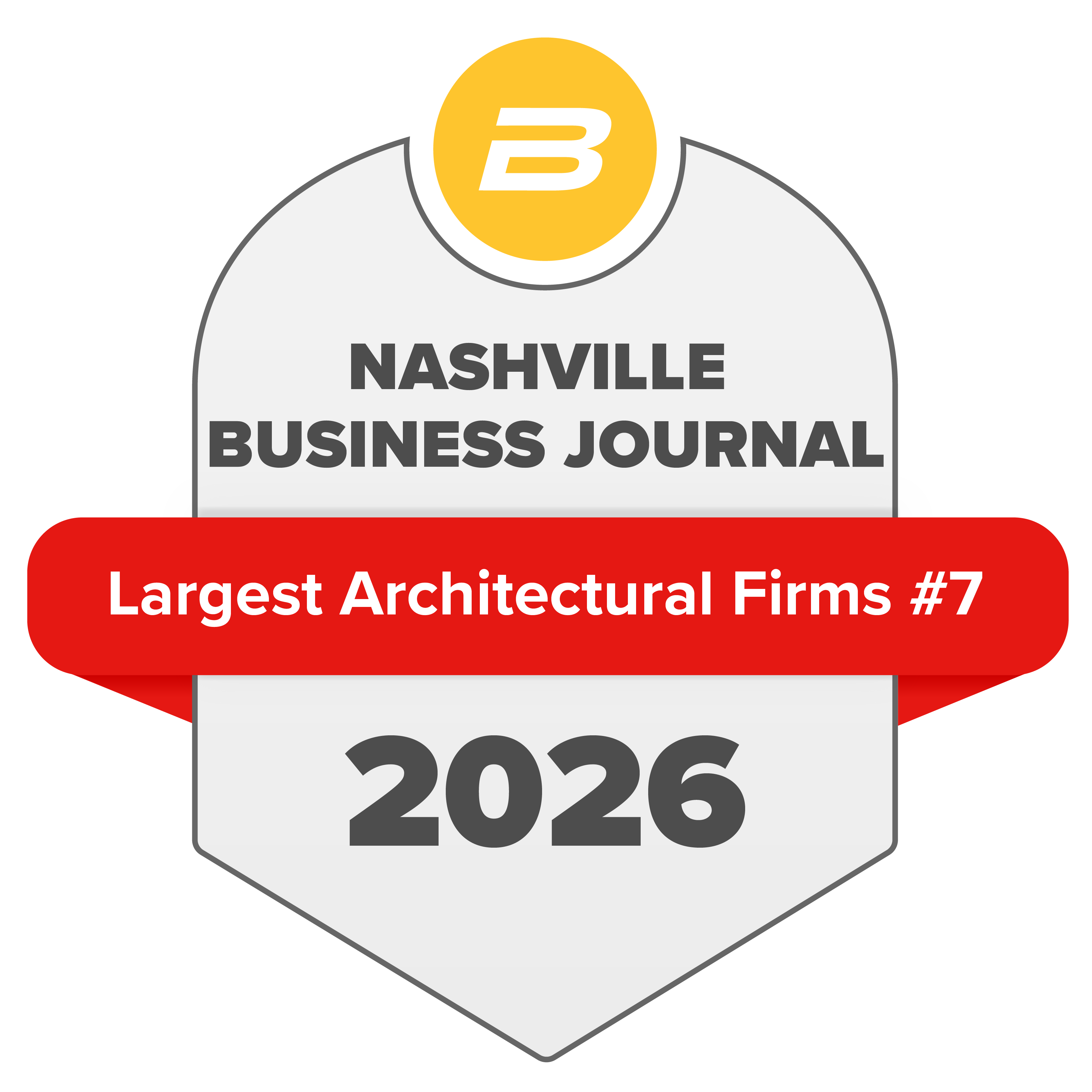 Nashville Business Journal 2026 Largest Architecture Firms award seal, ranked #7