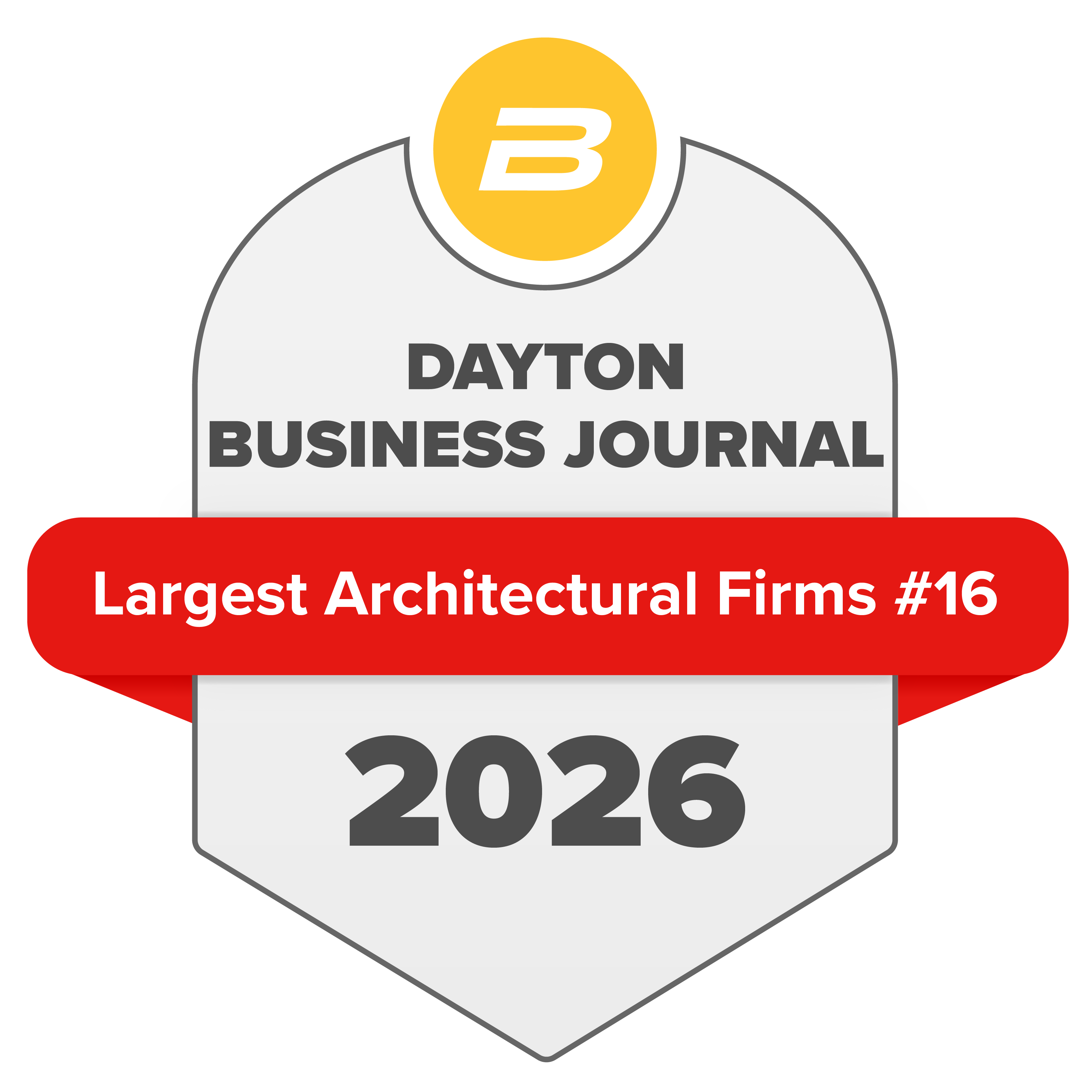 Dayton Business Journal 2026 Largest Architecture Firms award seal, ranked #16