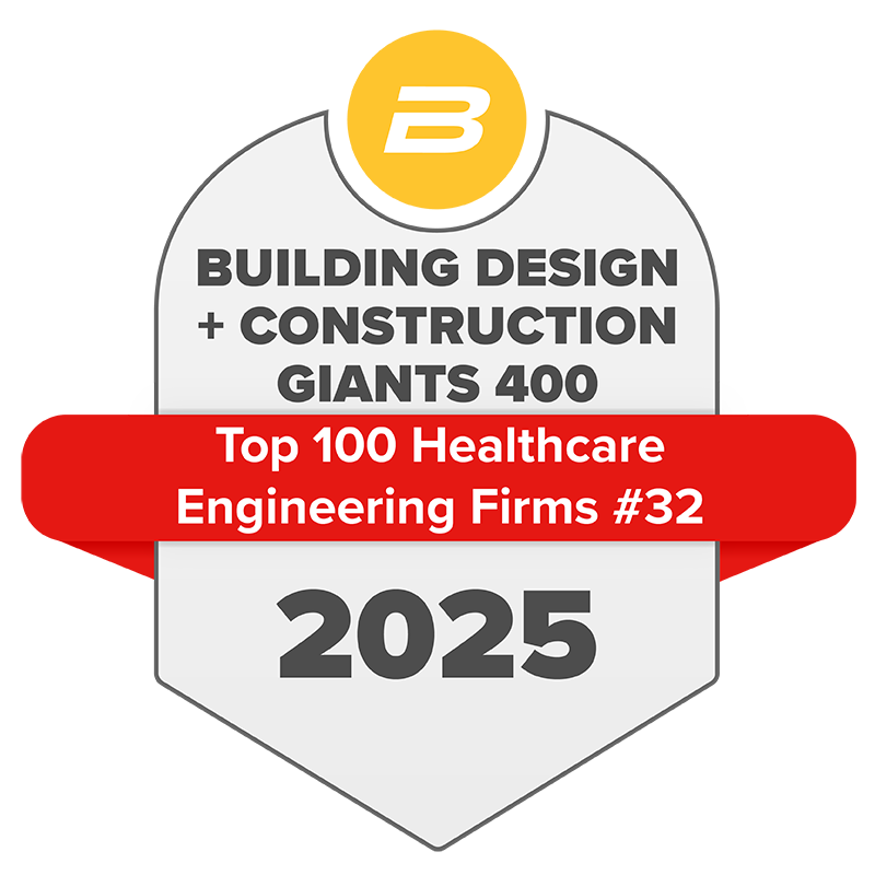 Building Design + Construction 2025 Giants 400 Top 100 Healthcare Firms award seal, ranked #32