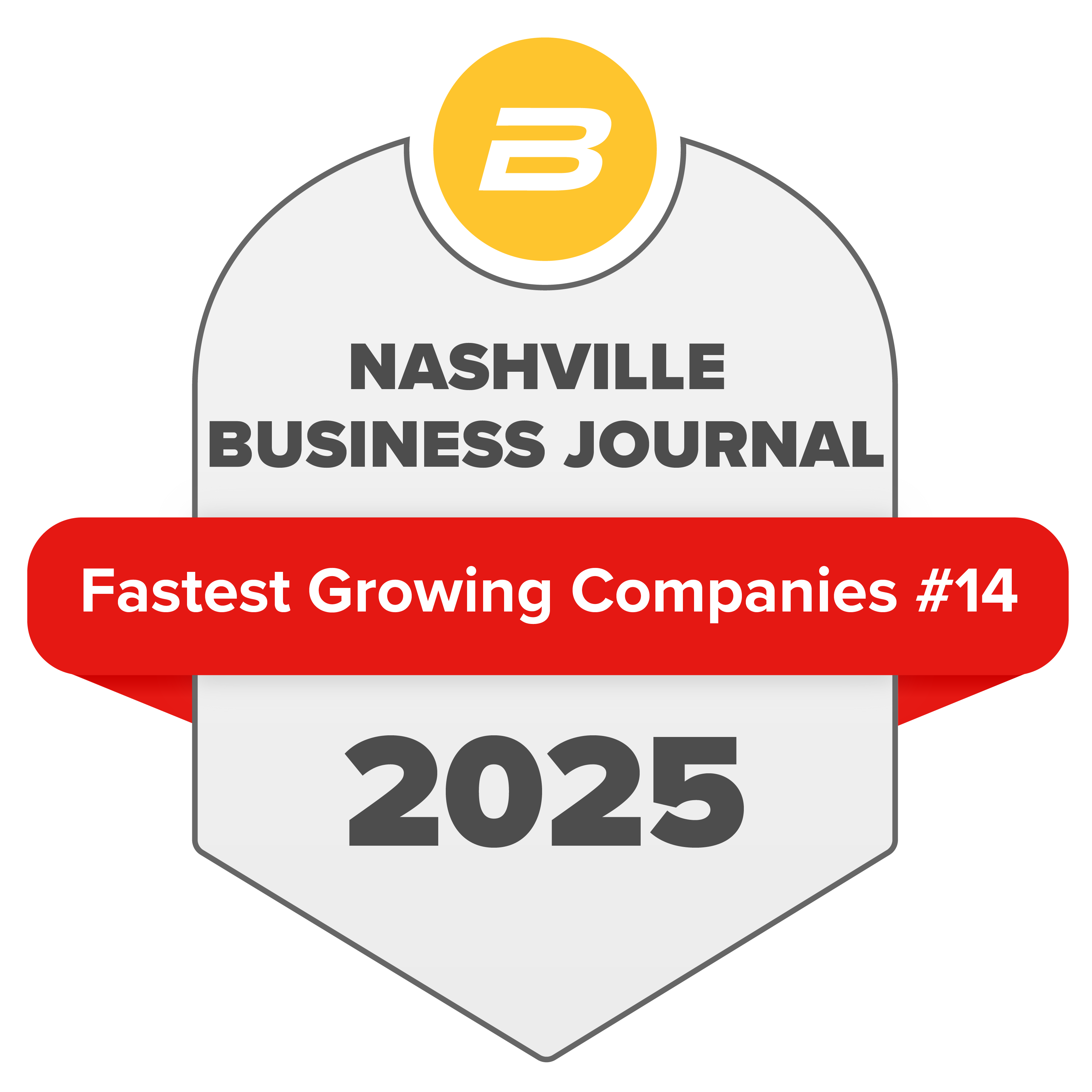 Nashville Business Journal 2025 Fast 50 award seal, ranked #14