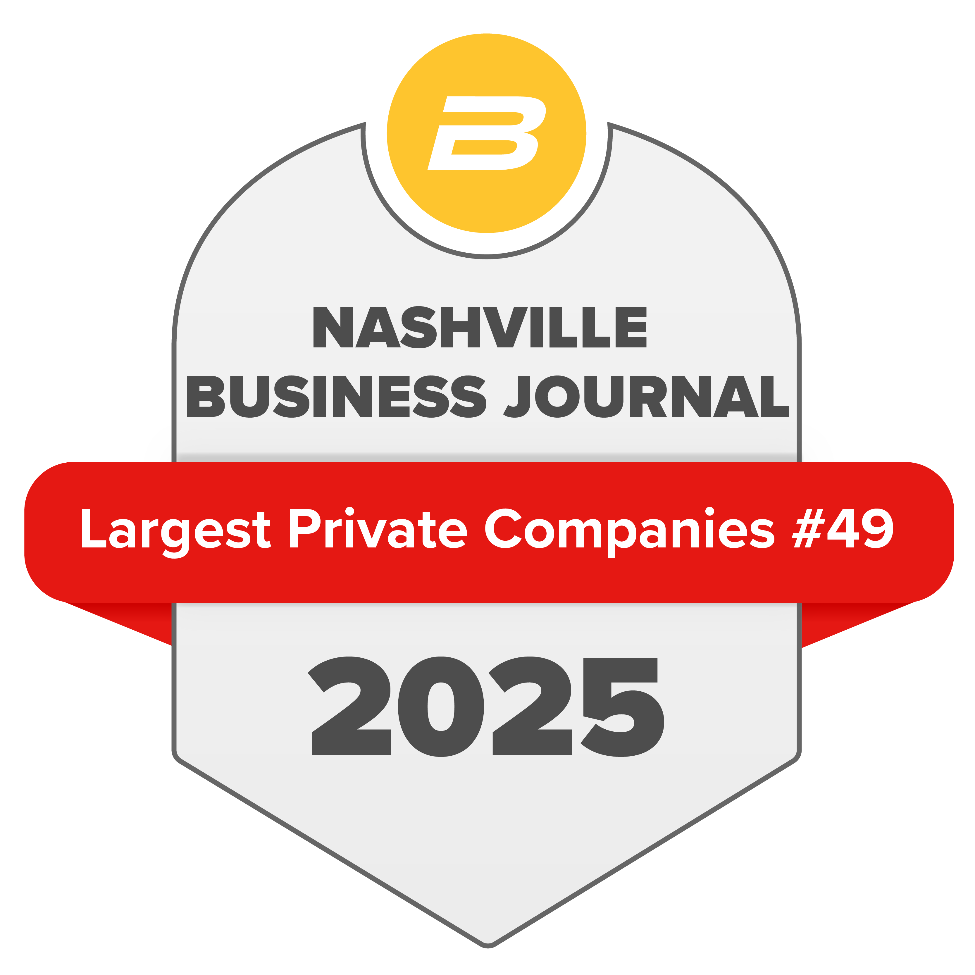 Nashville Business Journal 2025 Largest Private Companies award seal, ranked #49