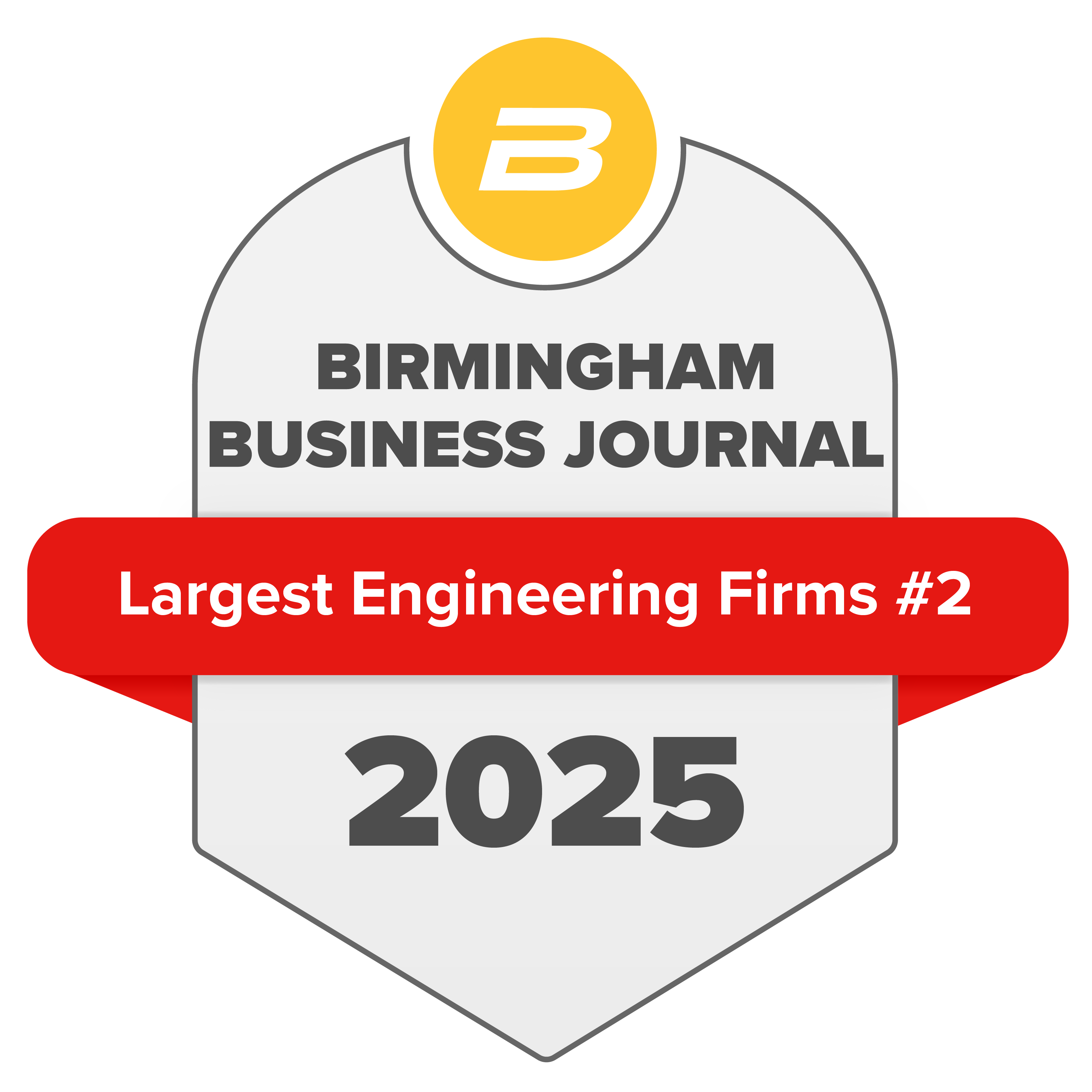 Birmingham Business Journal 2025 Largest ENR-Ranked Firms award seal, ranked #2