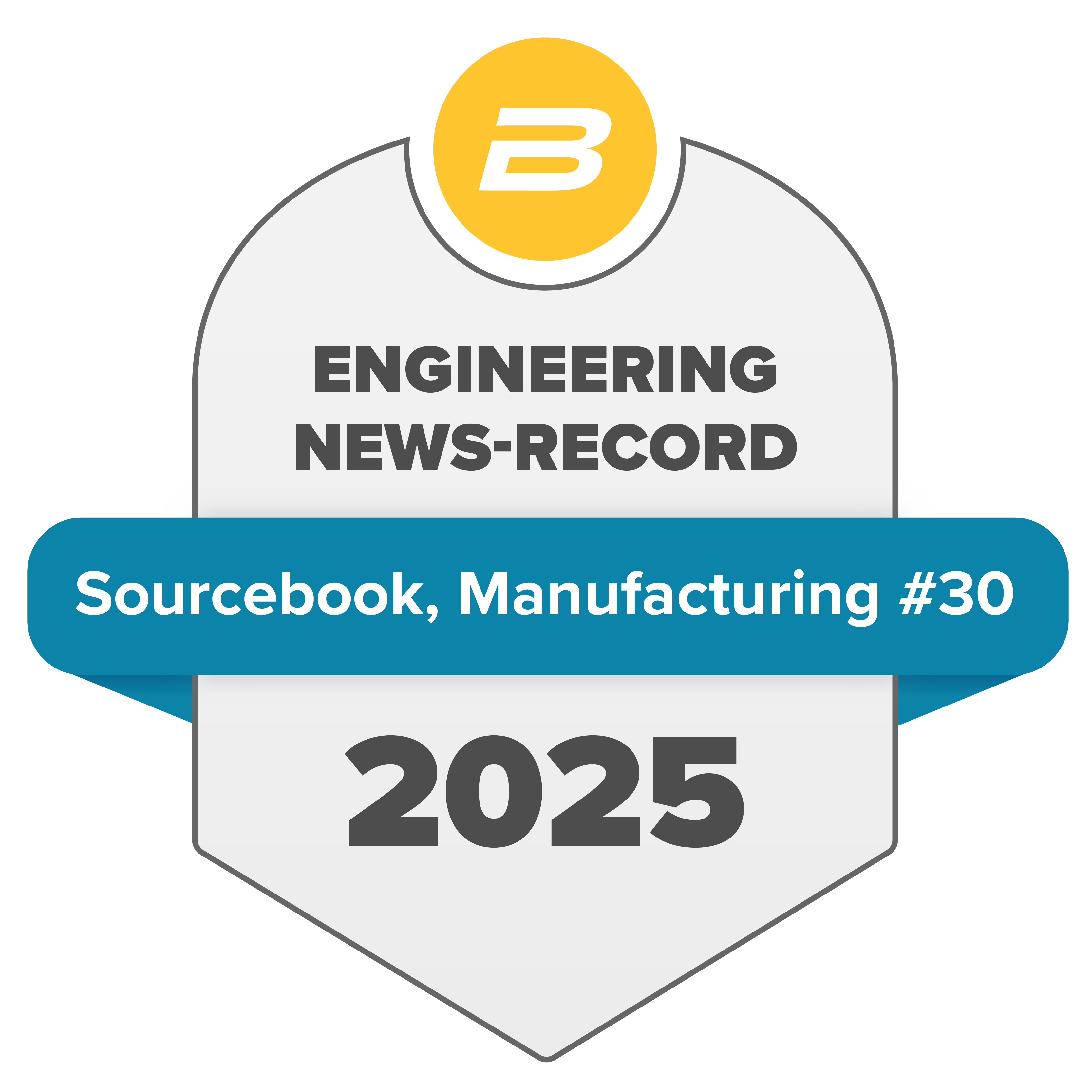 Engineering News-Record 2025 Sourcebook Manufacturing award seal, ranked #30
