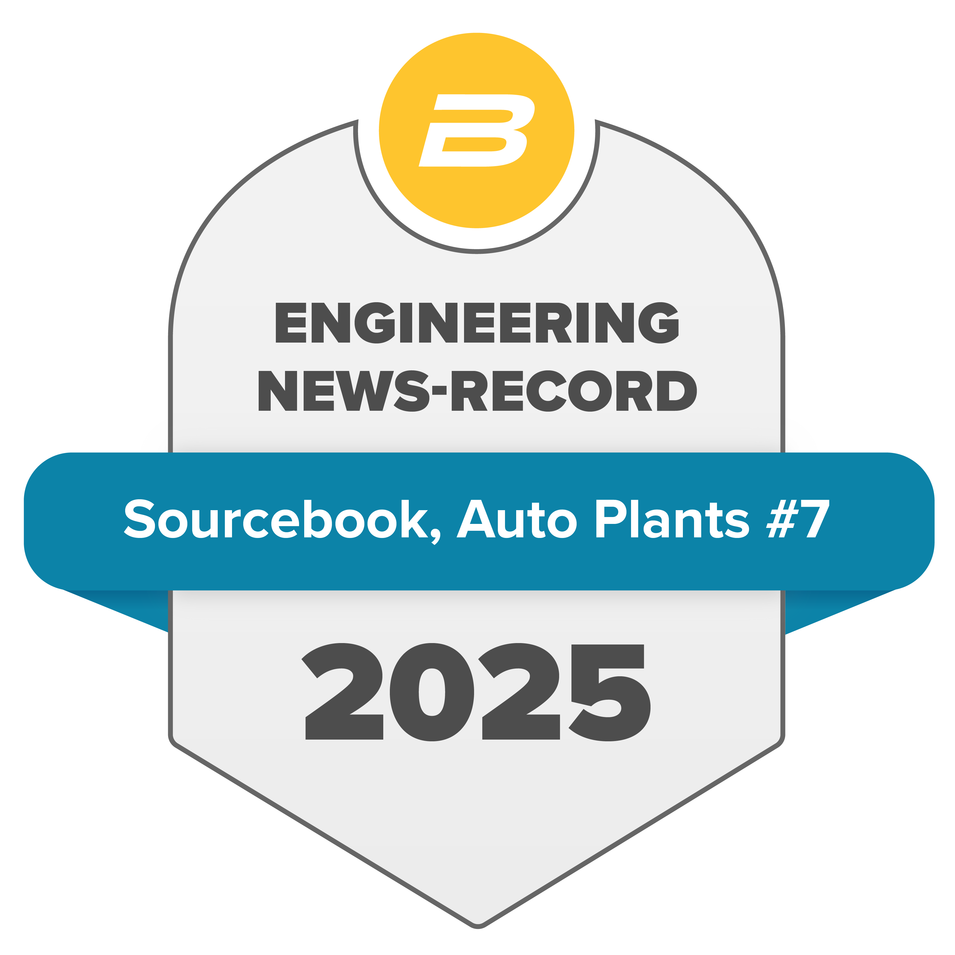 Engineering News-Record 2025 Sourcebook Auto Plants award seal, ranked #7