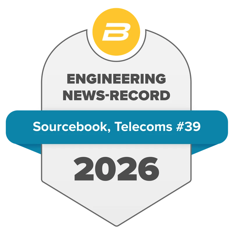 Engineering News-Record 2026 Sourcebook Telecommunications award seal, ranked #39