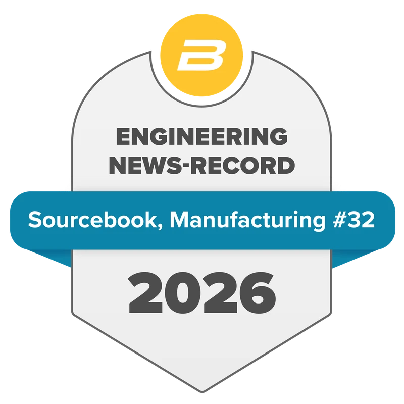 Engineering News-Record 2026 Sourcebook Manufacturing award seal, ranked #32