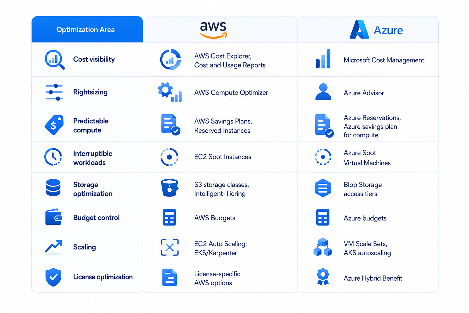 AWS vs Azure cloud cost optimization tools and strategies comparison