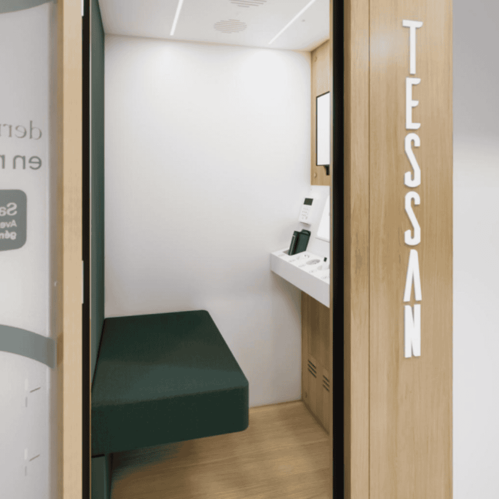 miniature tessan teleconsultation booth closed door