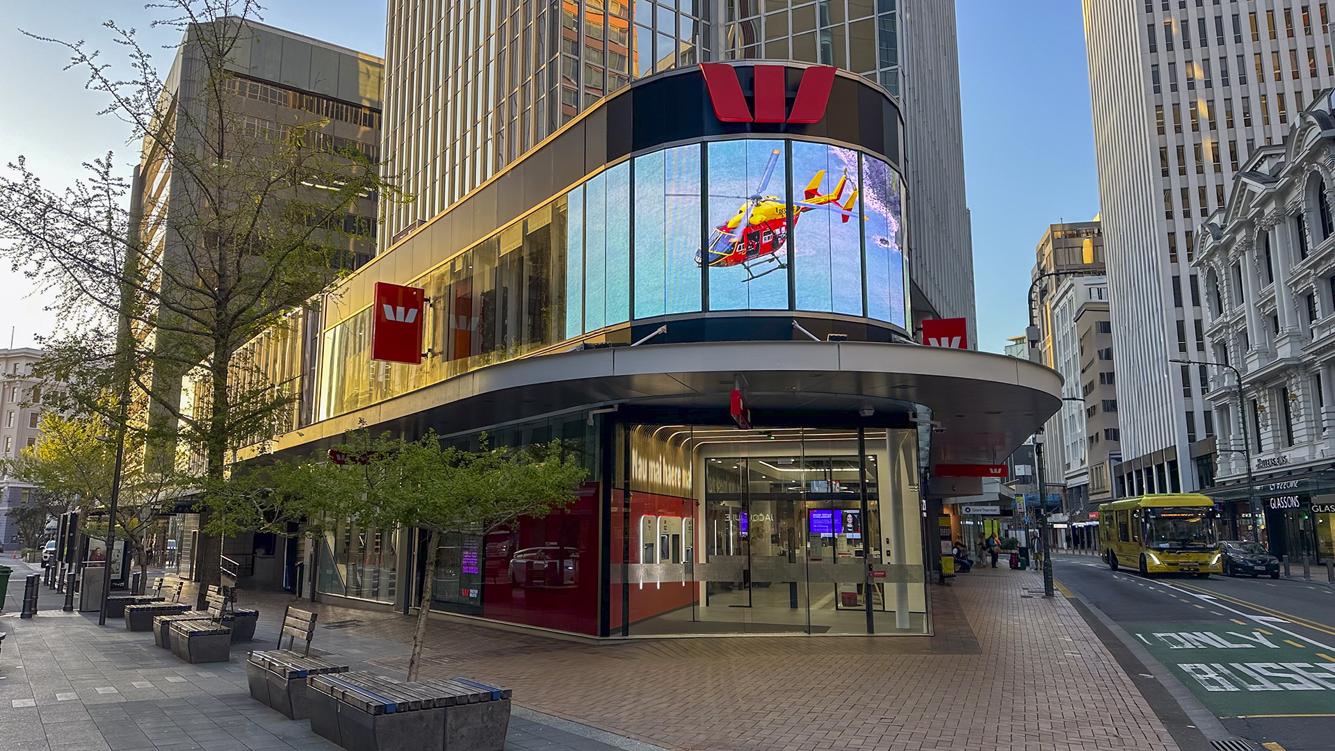 Unlocking the Potential of AI-Driven Digital Signage Experiences — Westpac Wellington Transparent Curved LED Installation installation gallery image 3 by onQ Digital Group